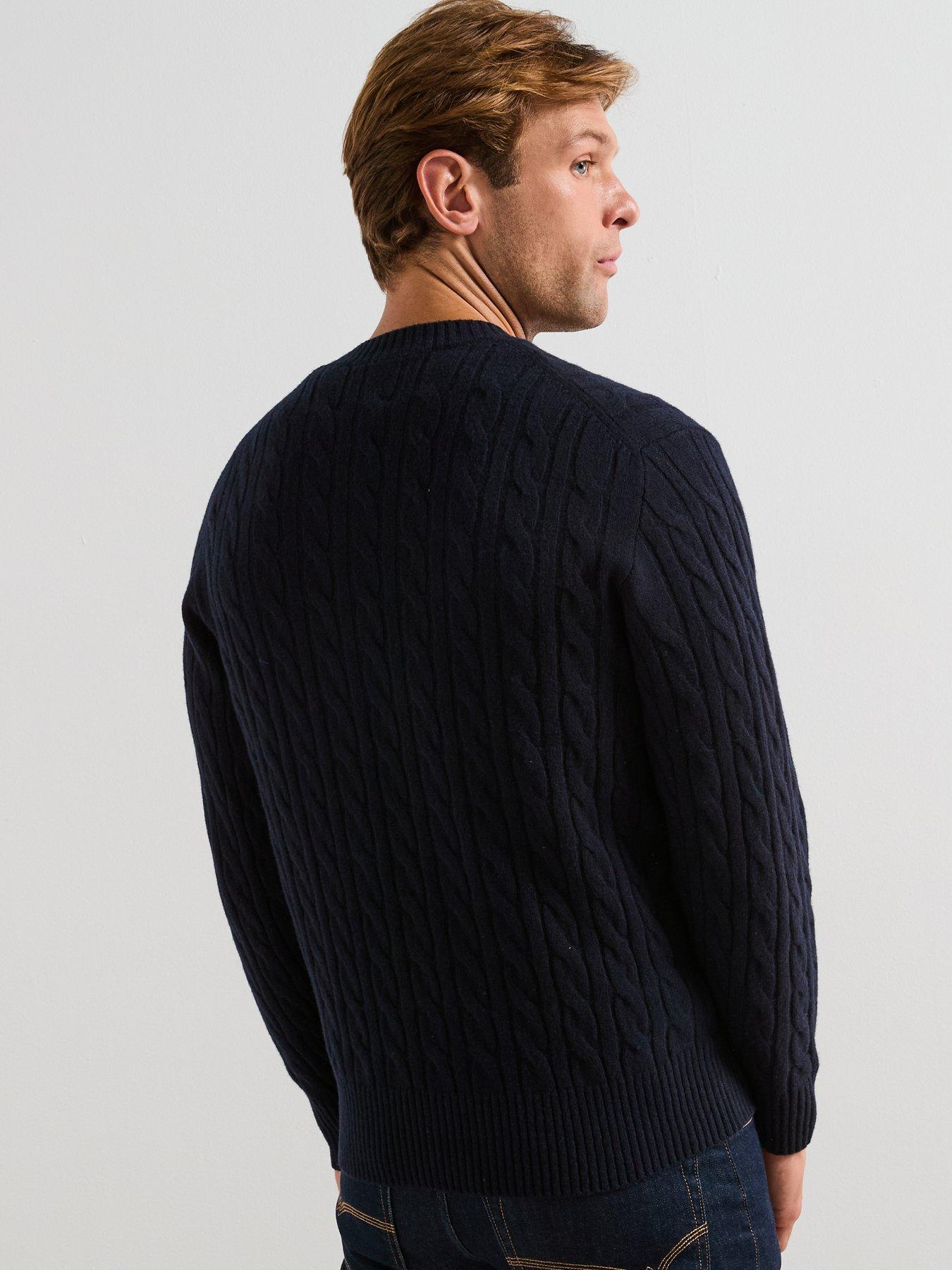 Image 2 of 6 of Lacoste Carded Wool Cable Knit Crew Knitted Jumper - Navy