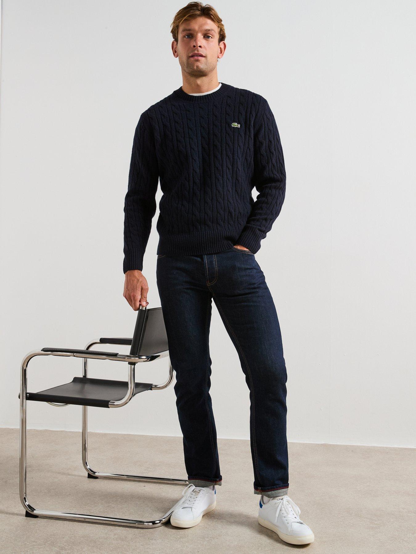 Image 3 of 6 of Lacoste Carded Wool Cable Knit Crew Knitted Jumper - Navy