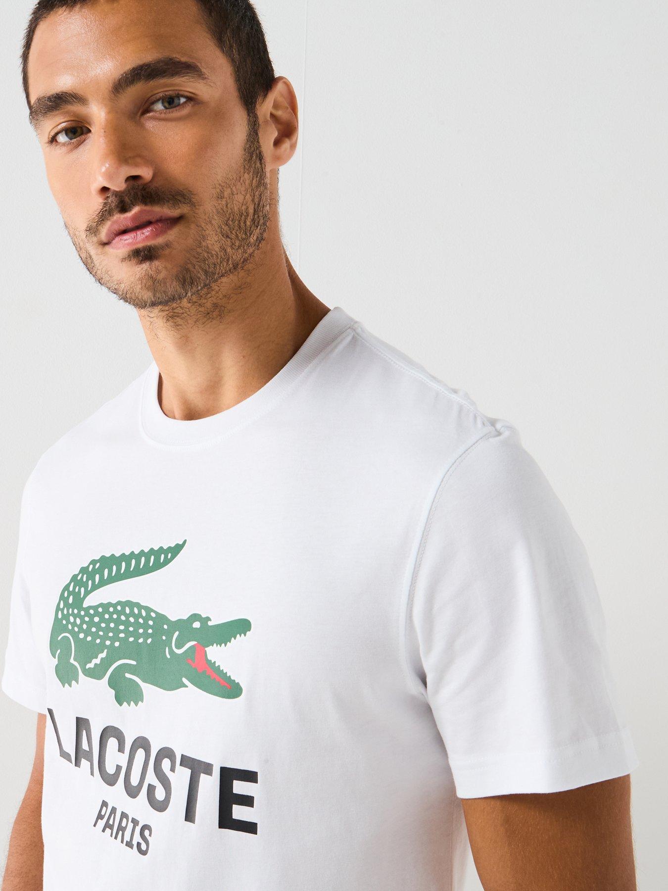 Image 4 of 5 of Lacoste Regular Fit Printed Jersey T-shirt&nbsp;- White