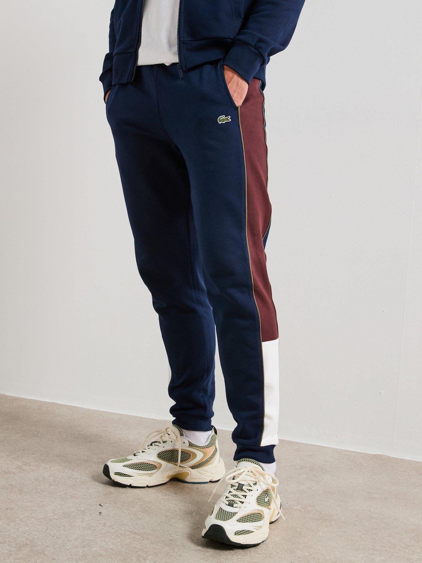 front image of lacoste-tapered-fit-colour-block-sweatpants-navy