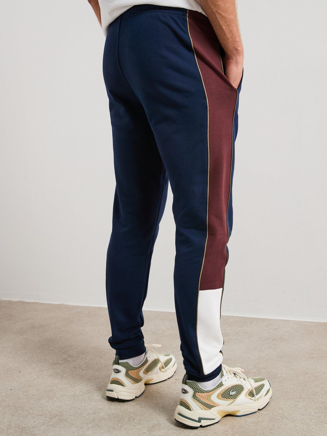  image of lacoste-tapered-fit-colour-block-sweatpants-navy