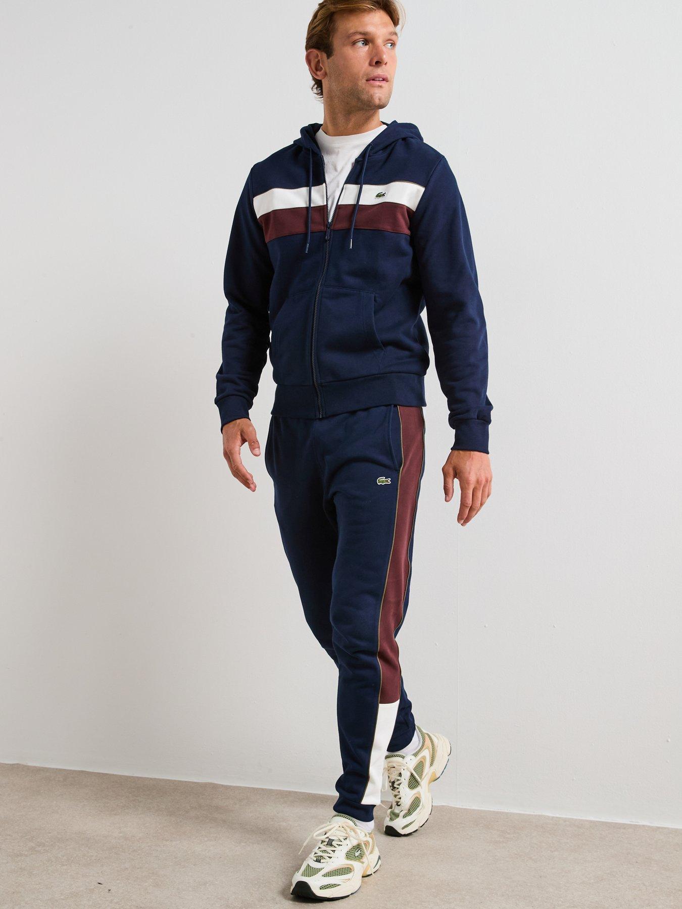  image of lacoste-tapered-fit-colour-block-sweatpants-navy