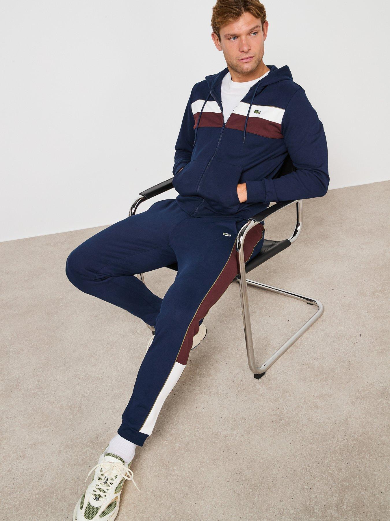  image of lacoste-tapered-fit-colour-block-sweatpants-navy