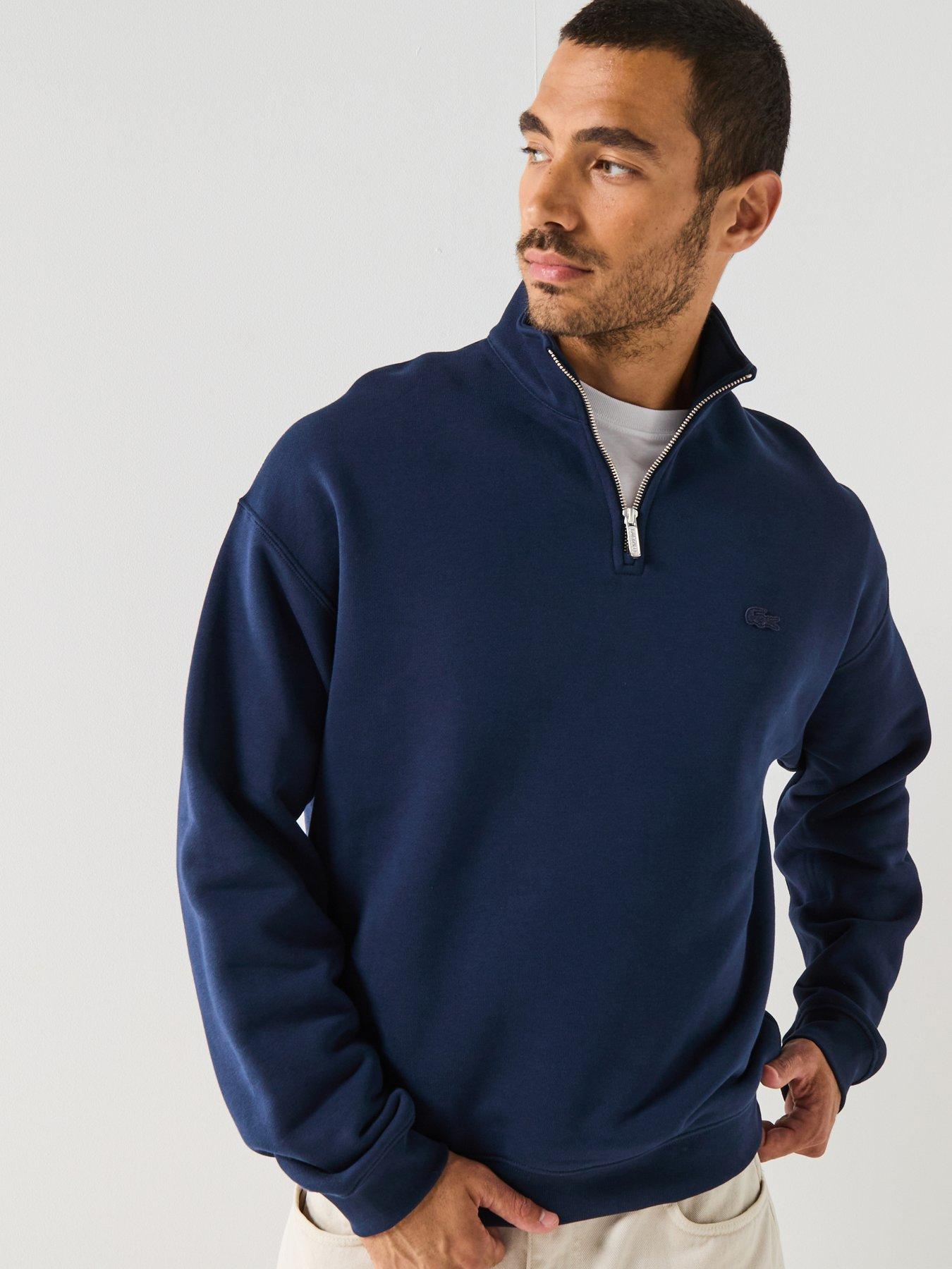 undefined Loose Fit Zip Neck Fleece Sweatshirt - Navy