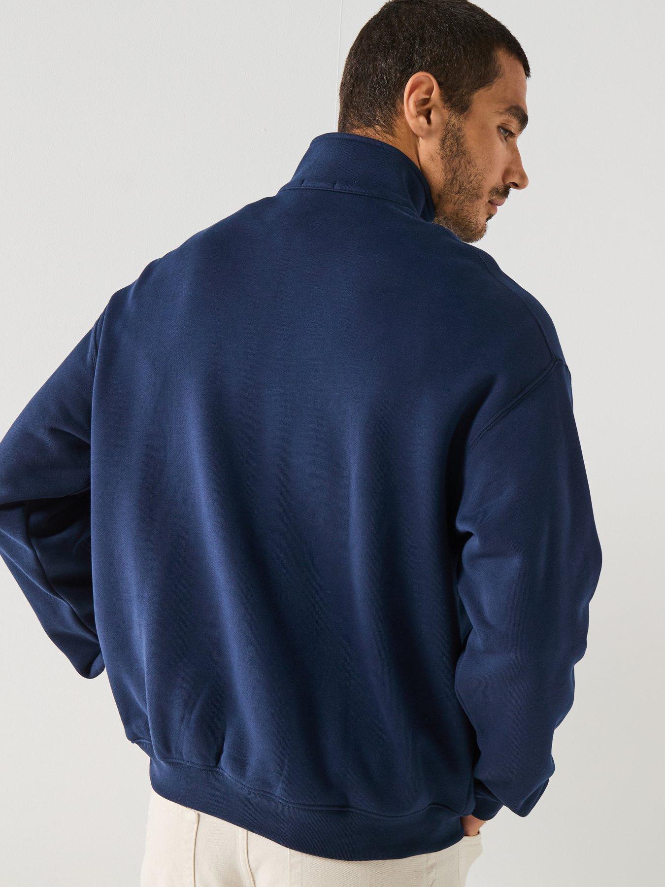 Image 2 of 5 of Lacoste Loose Fit Zip Neck Fleece Sweatshirt&nbsp;- Navy