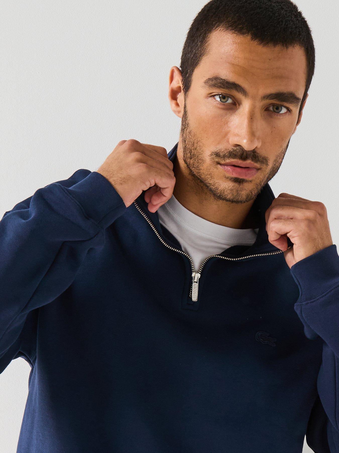 Image 4 of 5 of Lacoste Loose Fit Zip Neck Fleece Sweatshirt&nbsp;- Navy