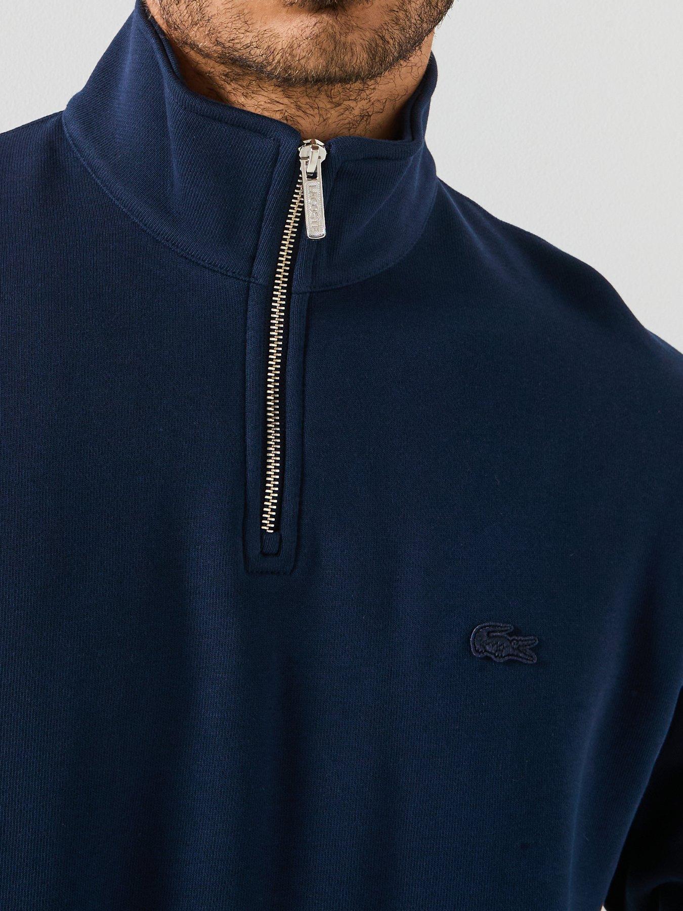 Image 5 of 5 of Lacoste Loose Fit Zip Neck Fleece Sweatshirt&nbsp;- Navy