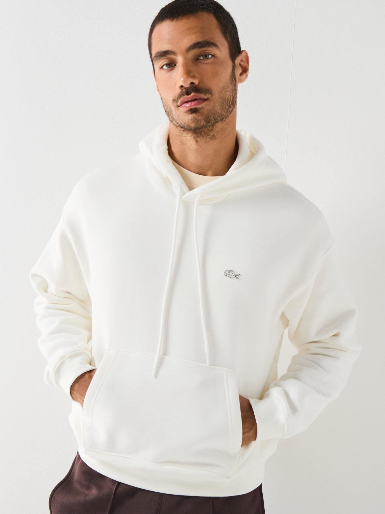 Image 1 of 5 of Lacoste Loose Fit Fleece Hoodie&nbsp;- White