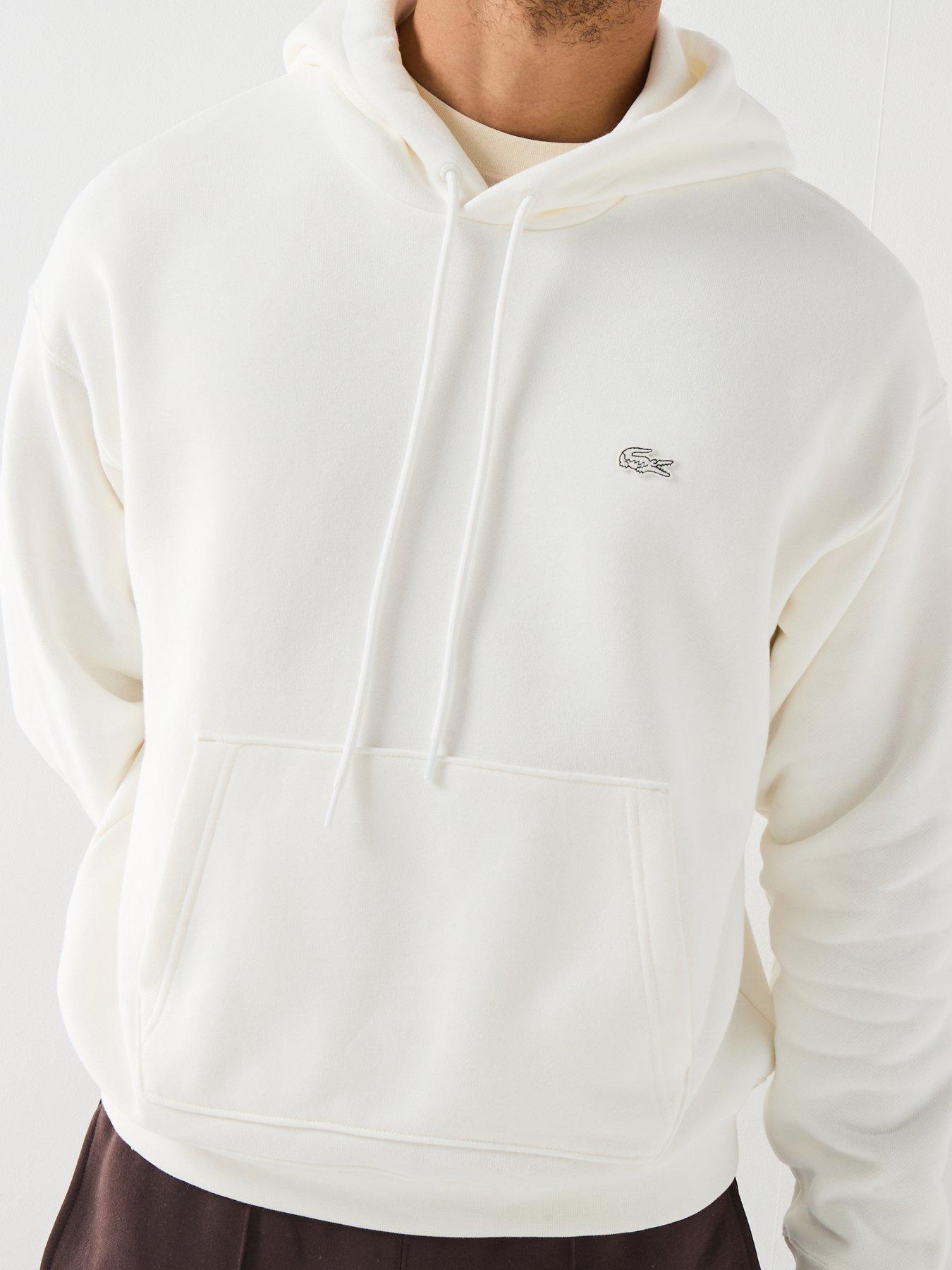 Image 4 of 5 of Lacoste Loose Fit Fleece Hoodie&nbsp;- White