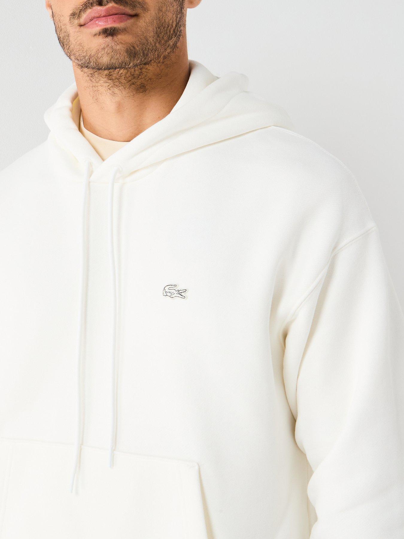Image 5 of 5 of Lacoste Loose Fit Fleece Hoodie&nbsp;- White