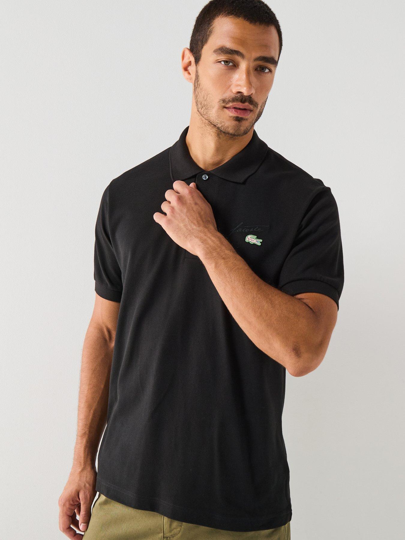 Image 1 of 5 of Lacoste Embroidered Mini-piqu&eacute; Short Sleeve Polo Shirt- Black