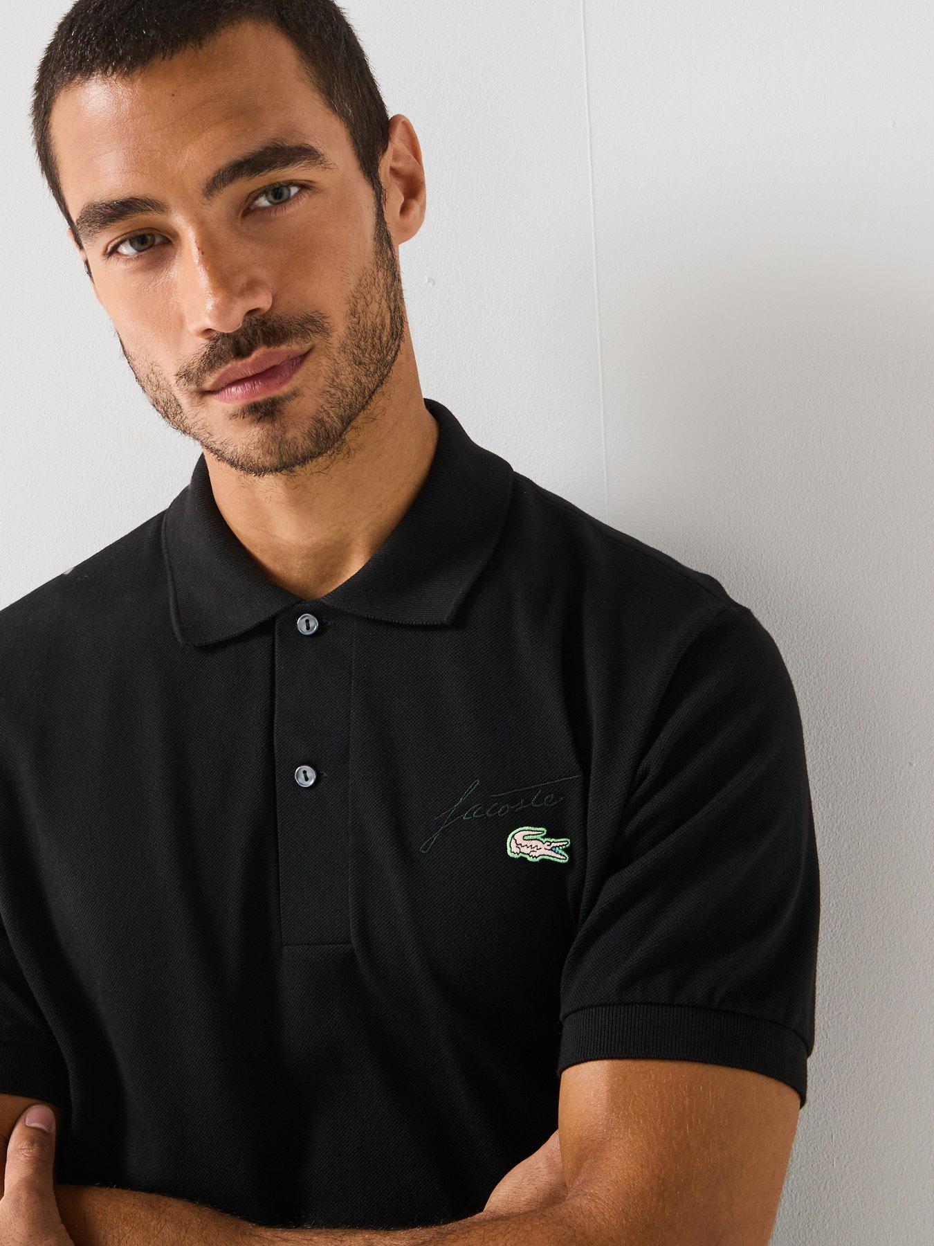 Image 4 of 5 of Lacoste Embroidered Mini-piqu&eacute; Short Sleeve Polo Shirt- Black