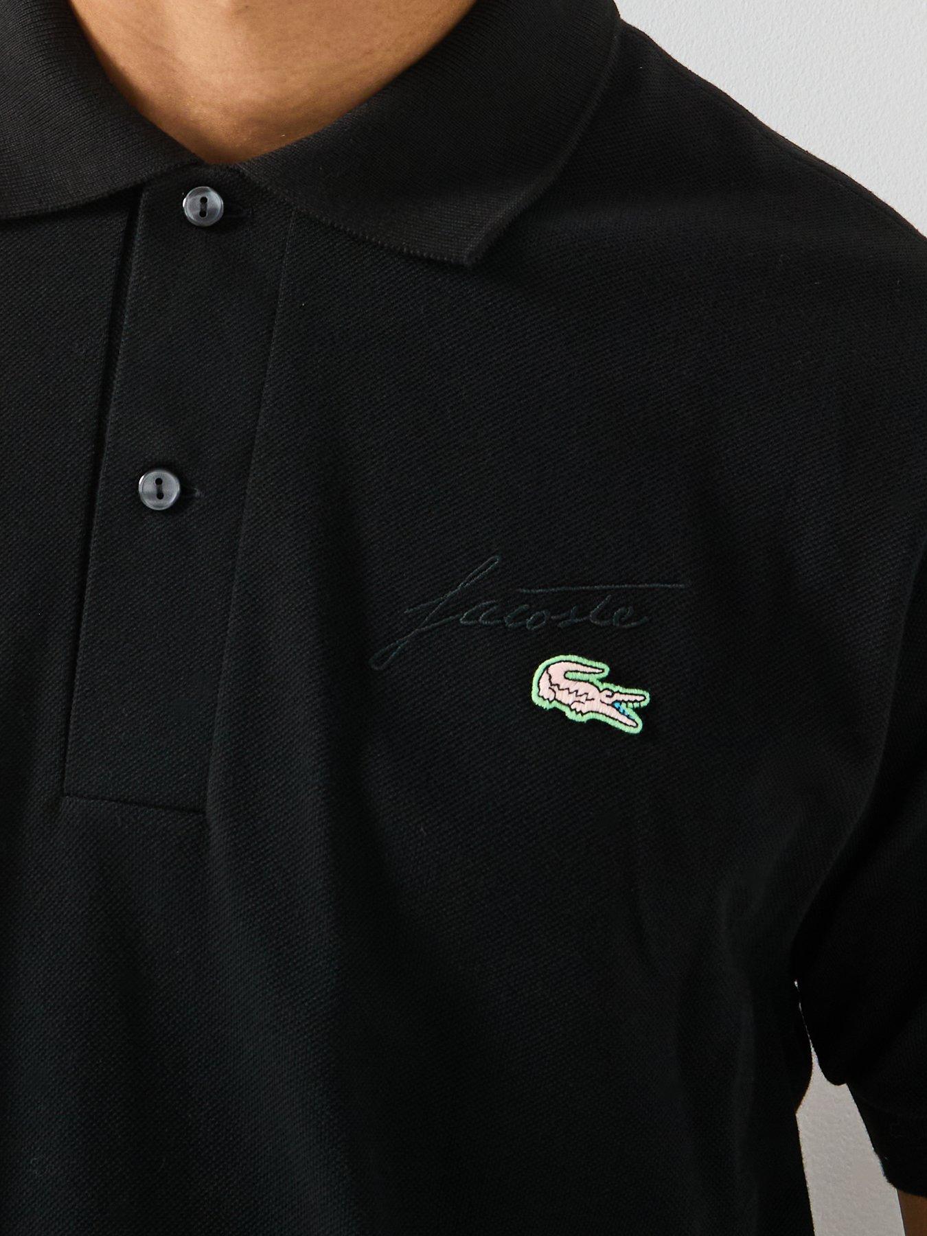 Image 5 of 5 of Lacoste Embroidered Mini-piqu&eacute; Short Sleeve Polo Shirt- Black