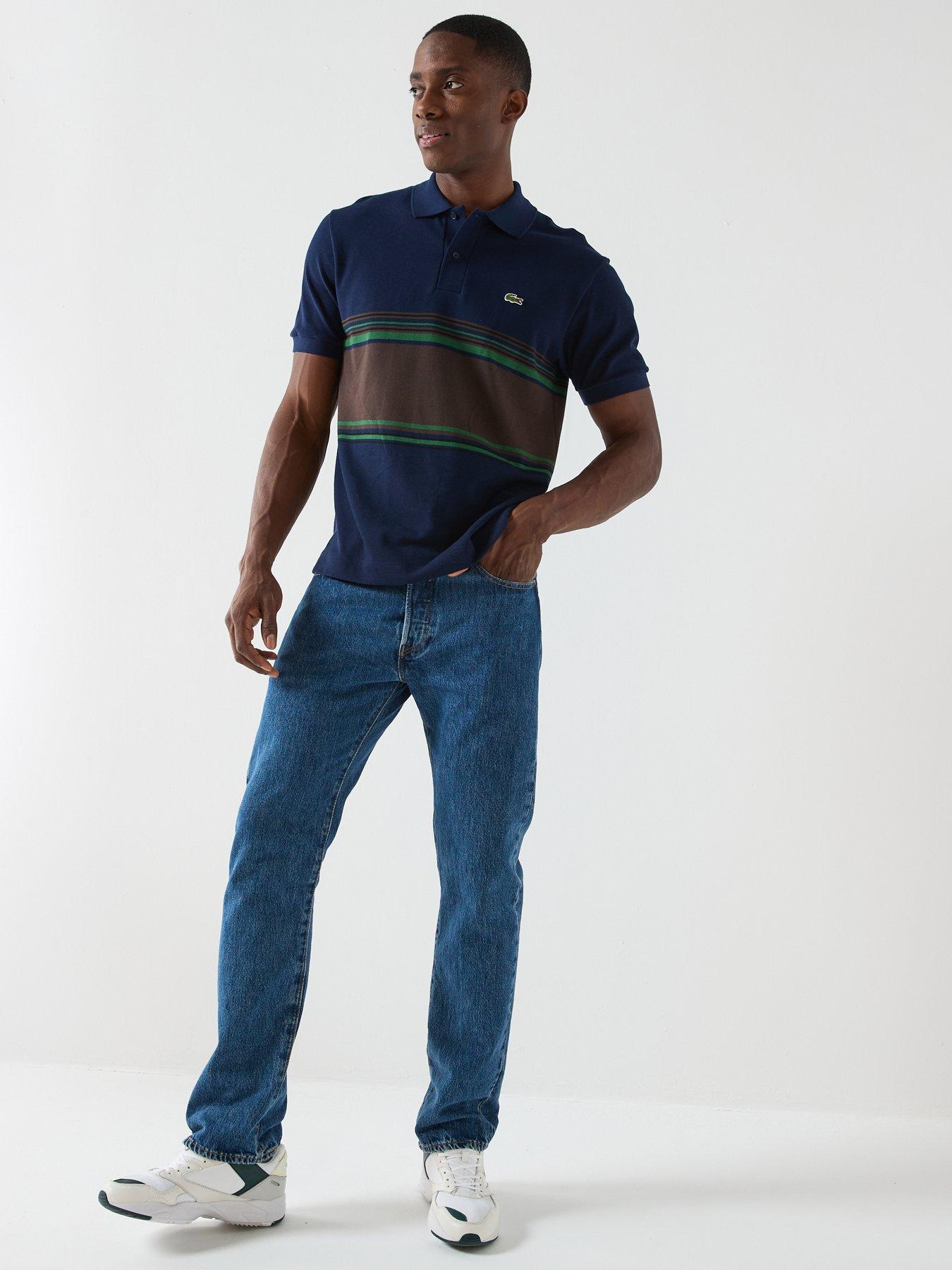  image of lacoste-lacostenbspfrench-made-striped-short-sleeve-polo-shirtnbsp--navy