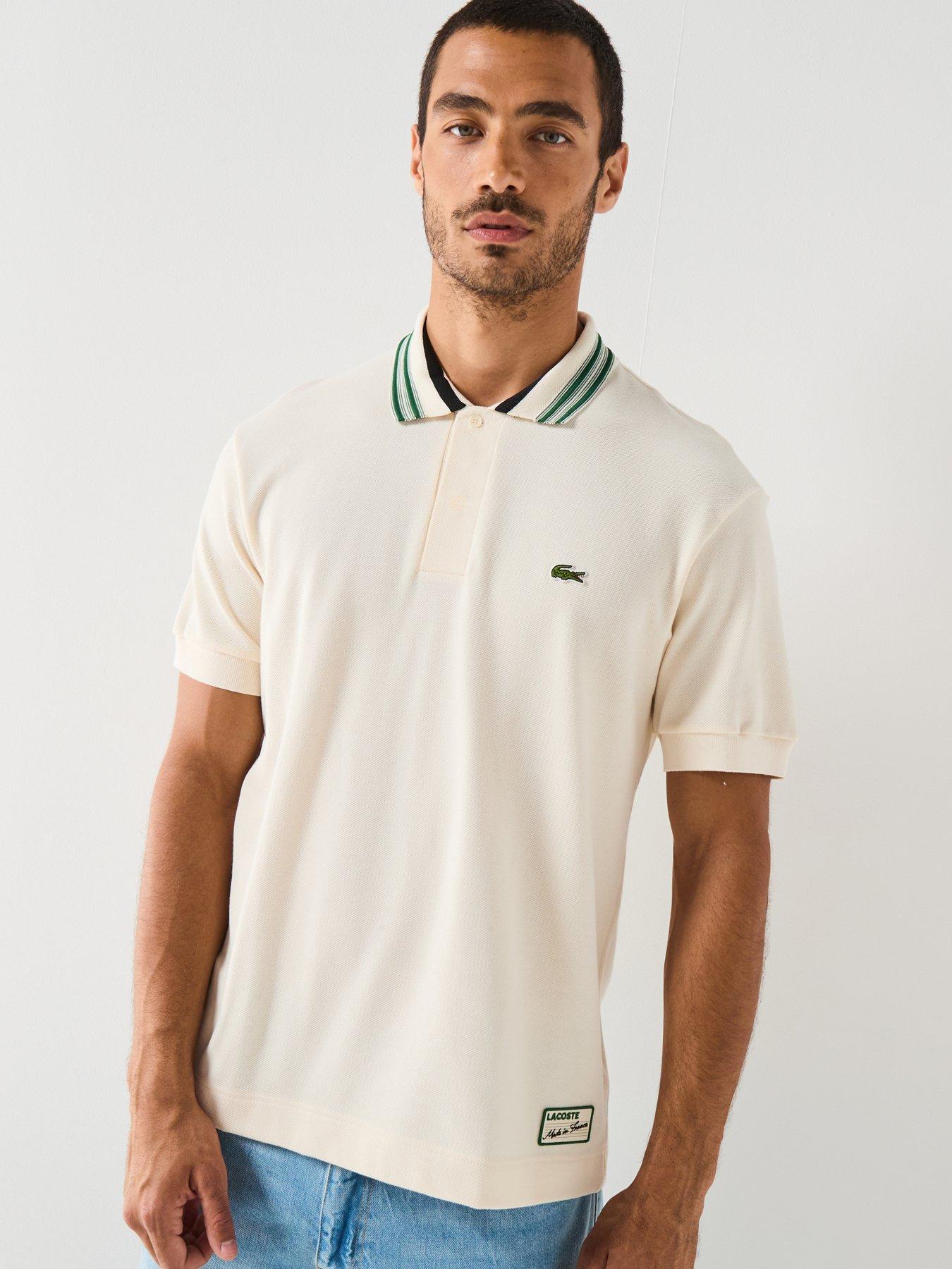 Lacoste French Made Premium Striped Short Sleeve Polo Shirt - Cream
