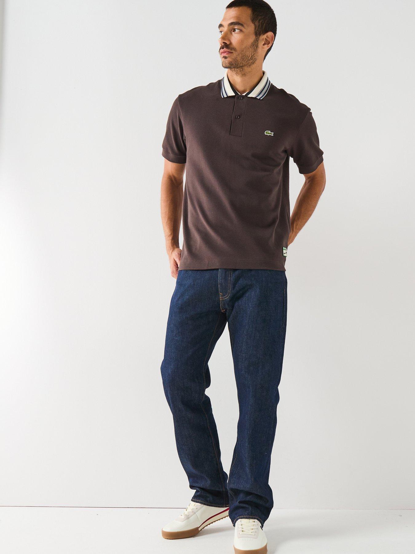 Image 3 of 5 of Lacoste French Made Striped Short Sleeve Polo Shirt&nbsp;- Brown