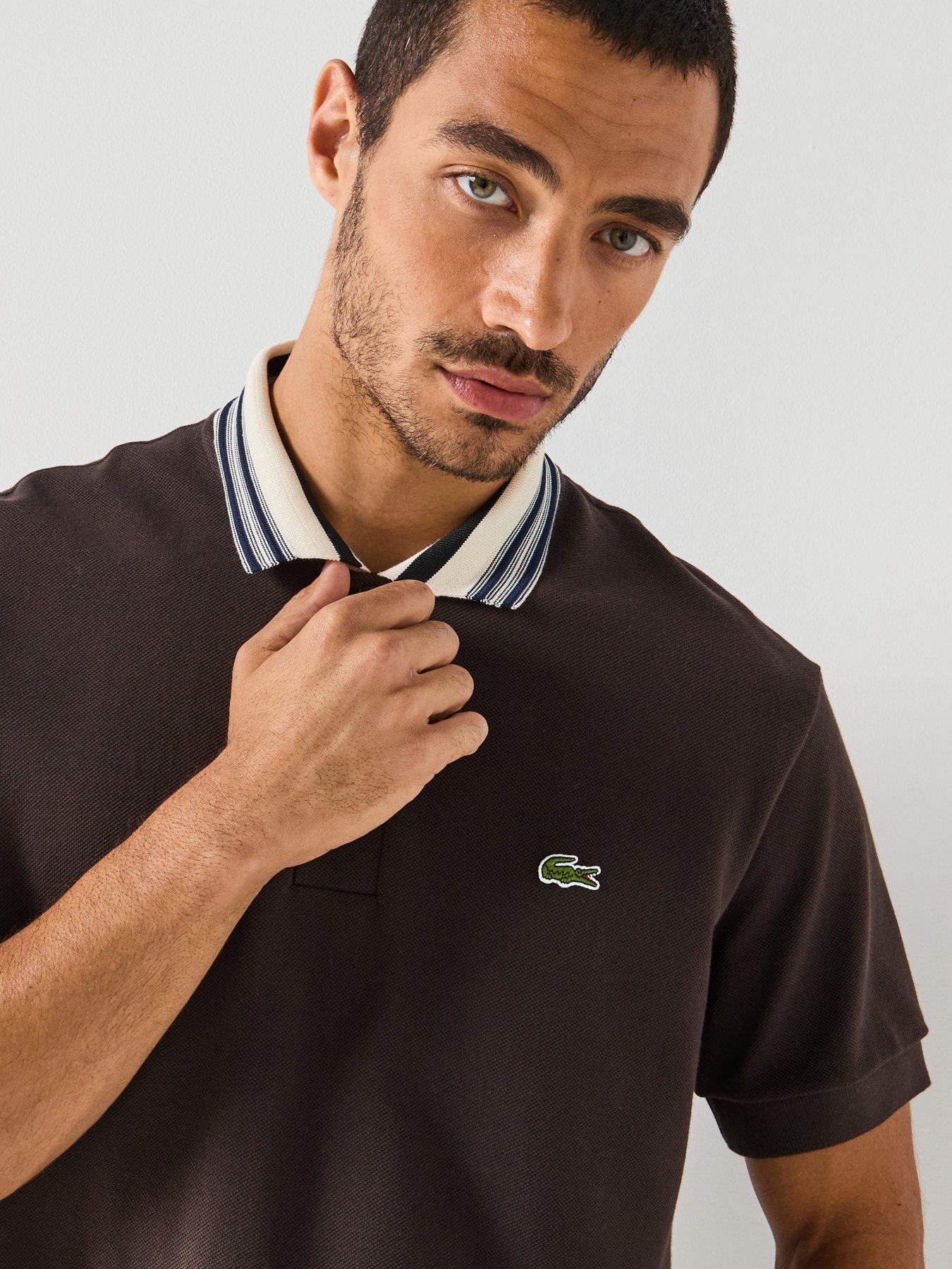 Image 4 of 5 of Lacoste French Made Striped Short Sleeve Polo Shirt&nbsp;- Brown