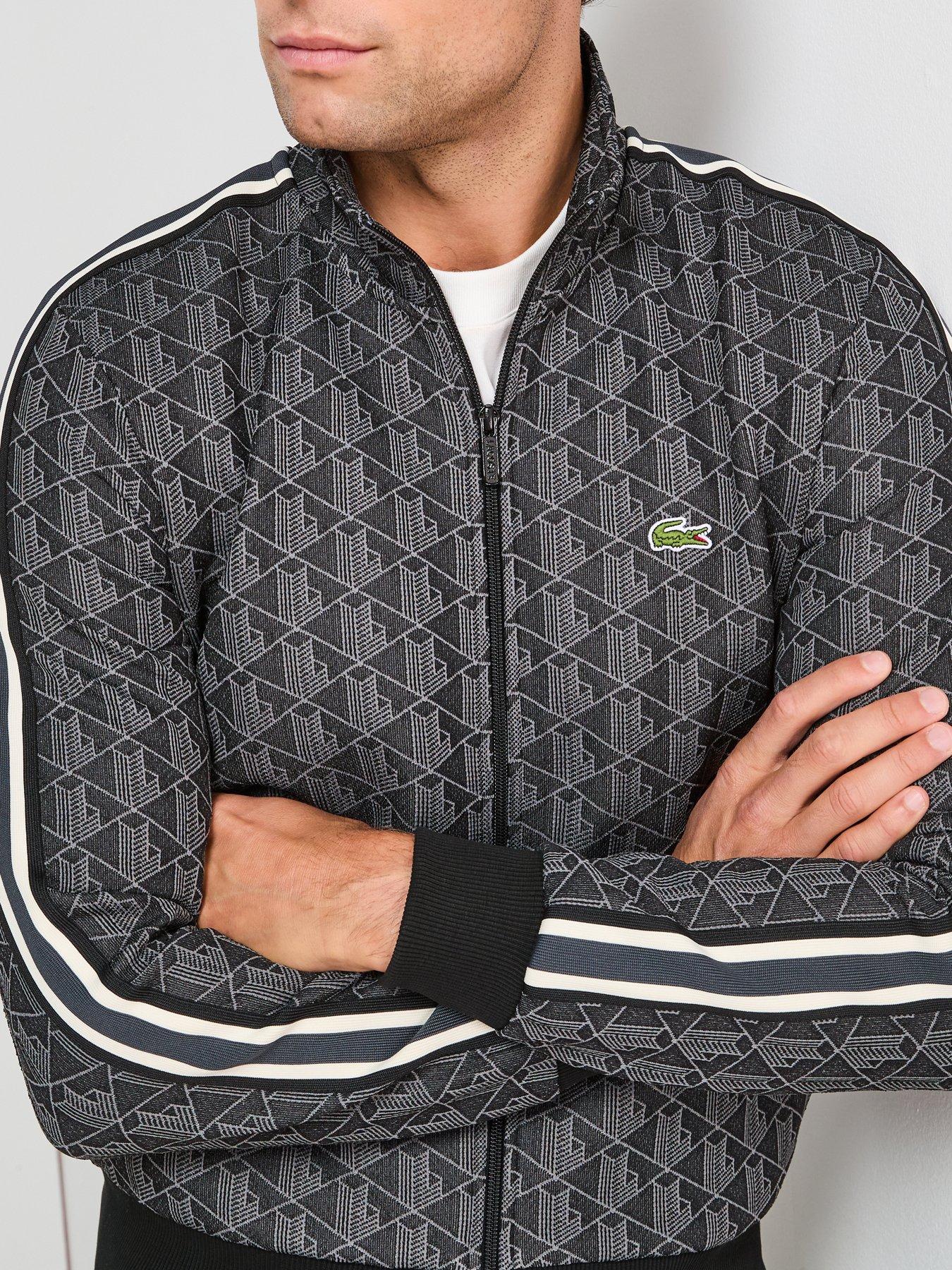 Image 5 of 6 of Lacoste Paris Premium Monogram Zipped Track Top - Black