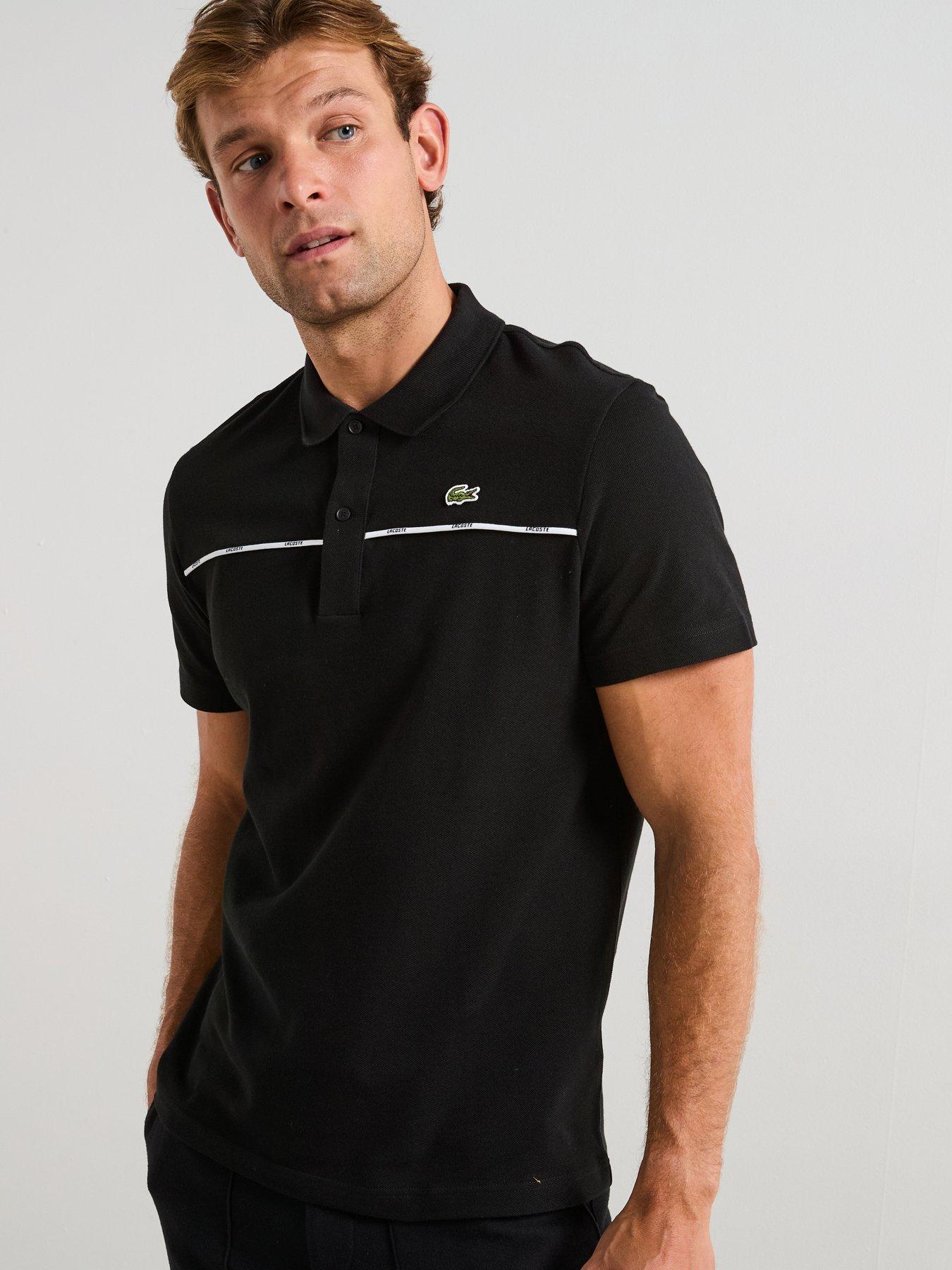  image of lacoste-l1212-tipped-collar-piqueacute-taping-short-sleeve-polo-shirt--black