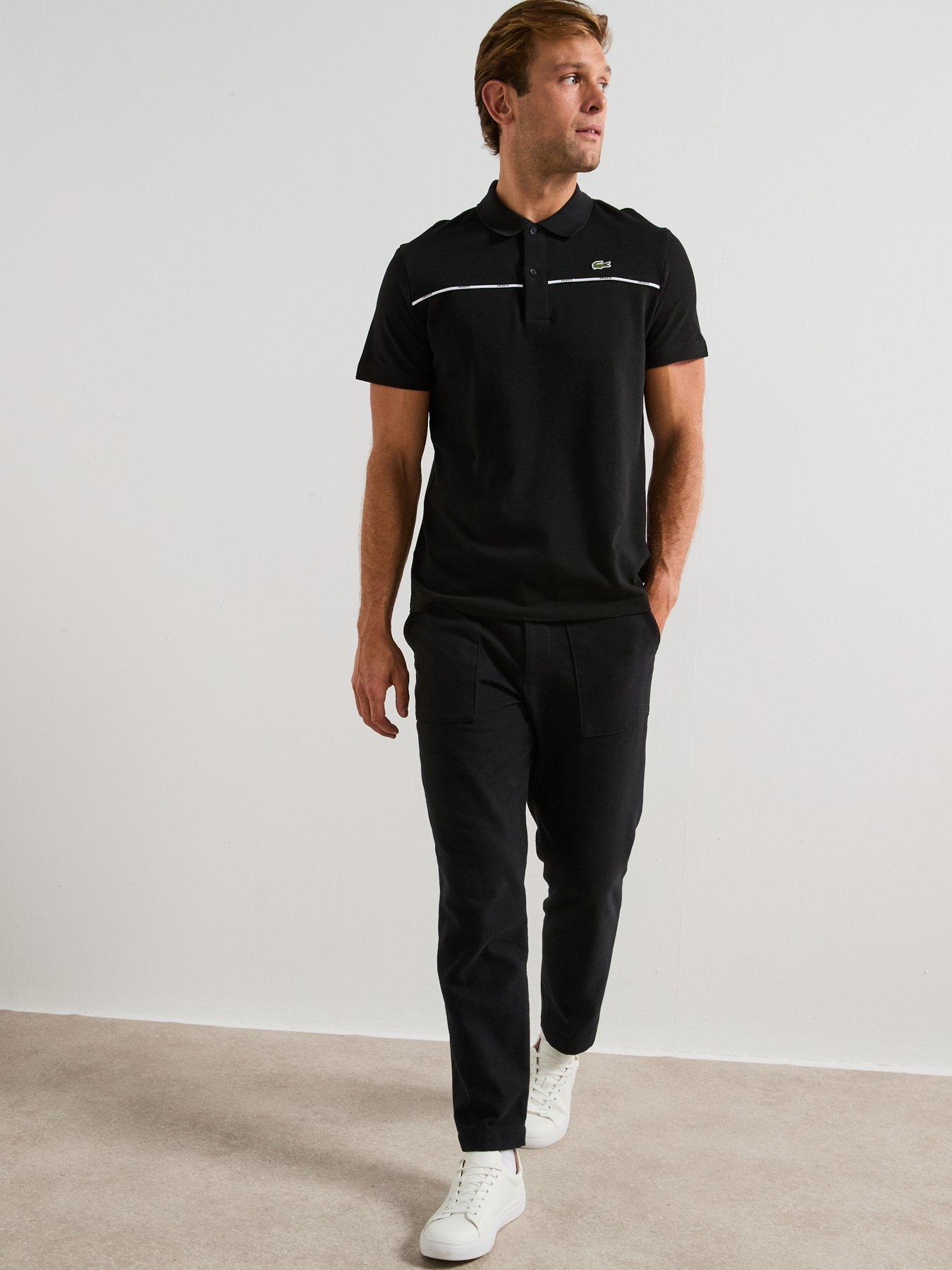  image of lacoste-l1212-tipped-collar-piqueacute-taping-short-sleeve-polo-shirt--black