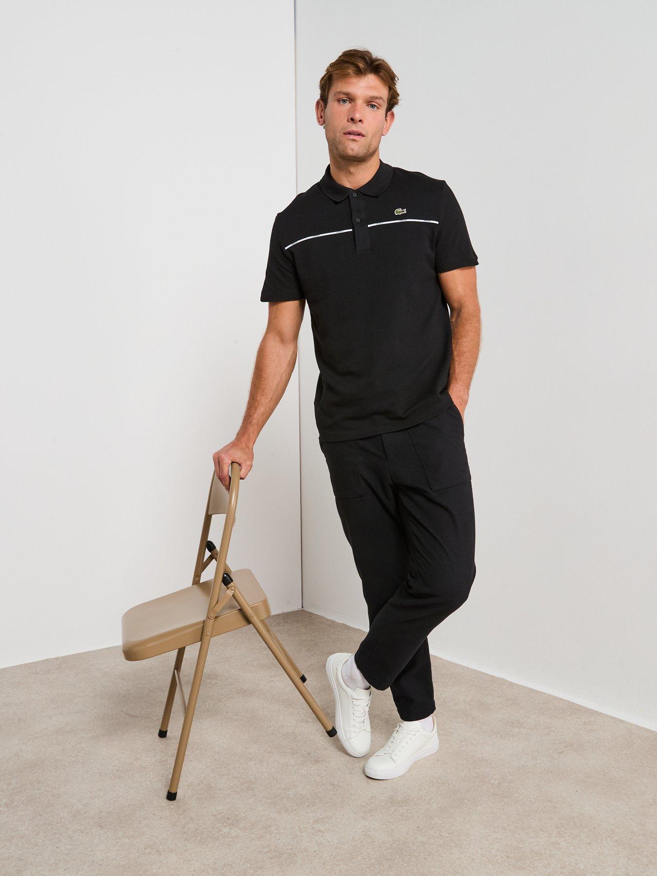  image of lacoste-l1212-tipped-collar-piqueacute-taping-short-sleeve-polo-shirt--black