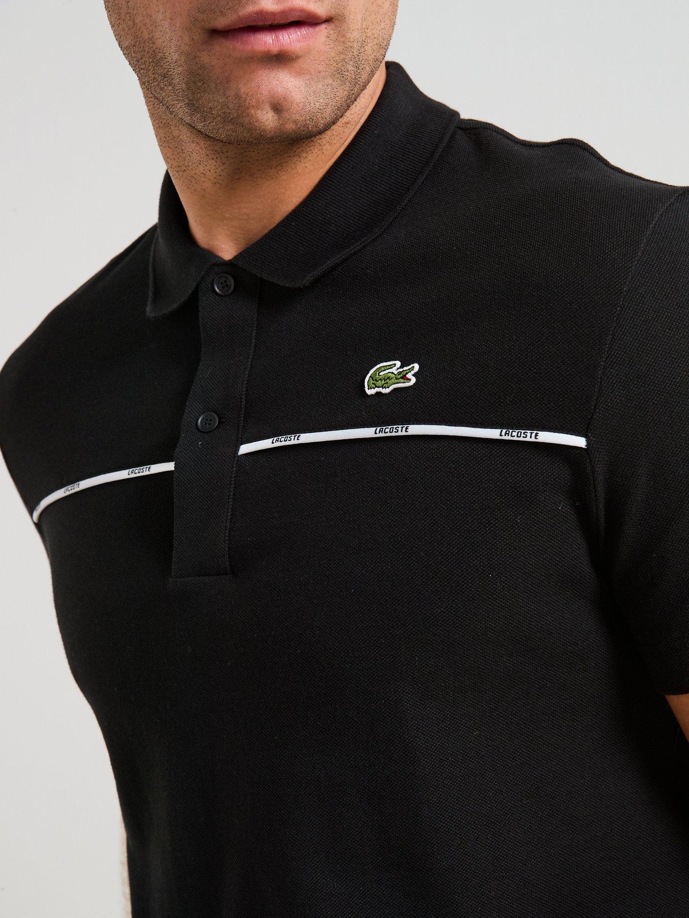  image of lacoste-l1212-tipped-collar-piqueacute-taping-short-sleeve-polo-shirt--black