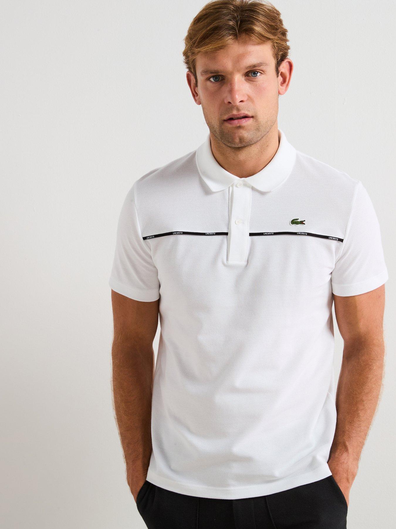 Image 1 of 6 of Lacoste L1212 Tipped Collar Piqu&eacute; Taping Short Sleeve Polo Shirt- White