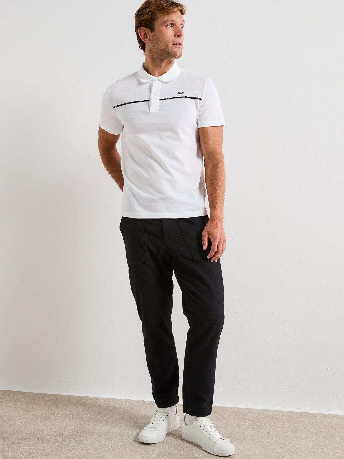 Image 3 of 6 of Lacoste L1212 Tipped Collar Piqu&eacute; Taping Short Sleeve Polo Shirt- White