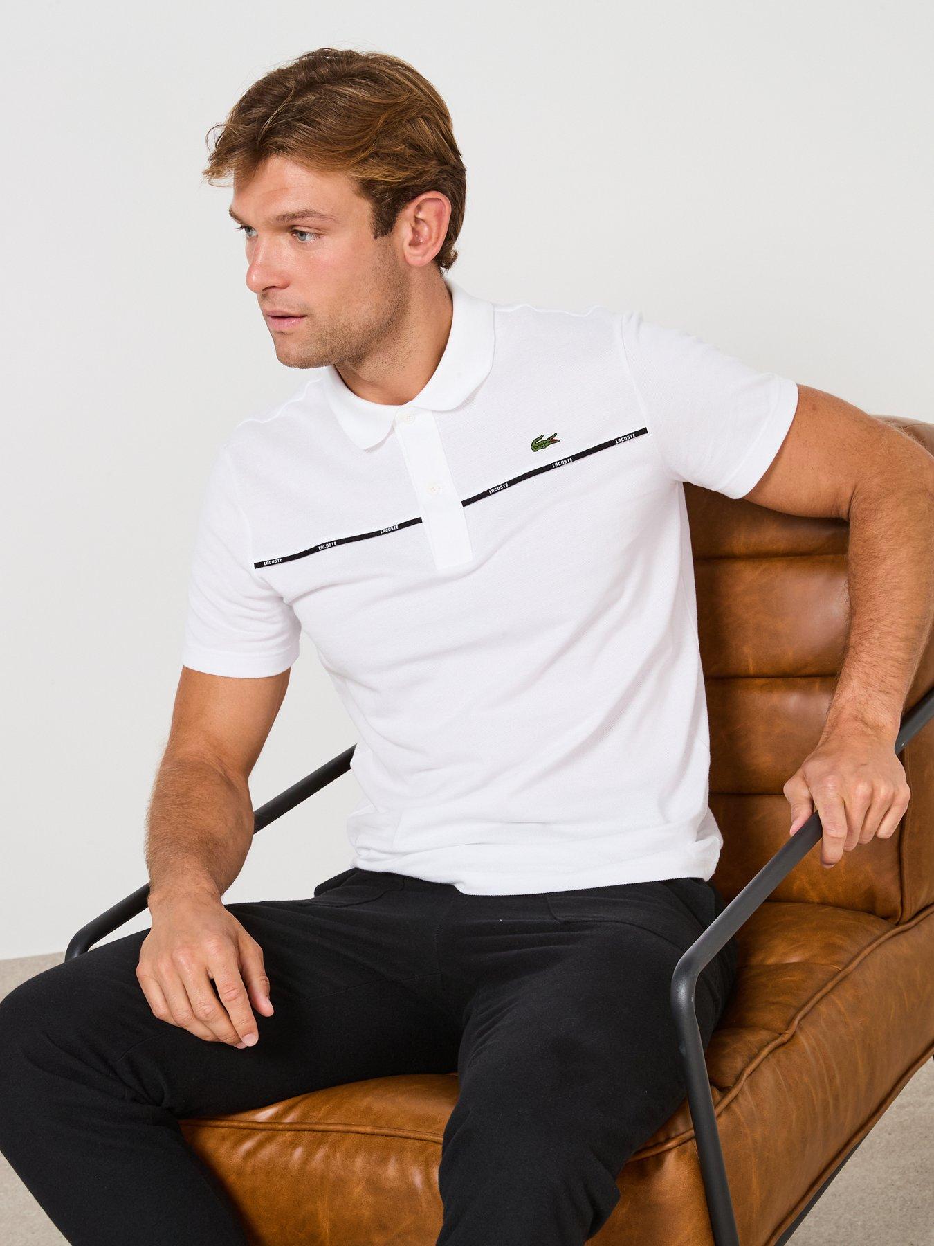 Image 4 of 6 of Lacoste L1212 Tipped Collar Piqu&eacute; Taping Short Sleeve Polo Shirt- White