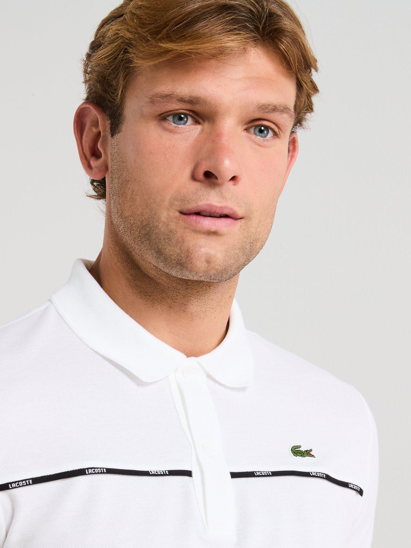Image 5 of 6 of Lacoste L1212 Tipped Collar Piqu&eacute; Taping Short Sleeve Polo Shirt- White
