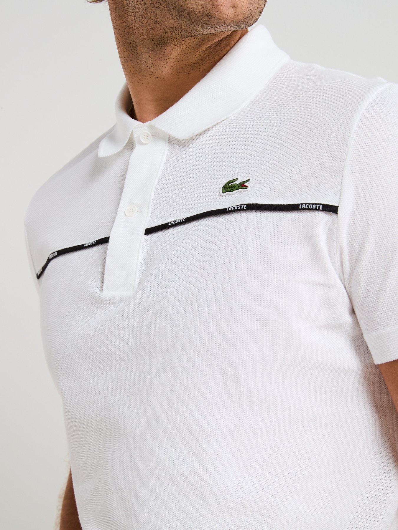 Image 6 of 6 of Lacoste L1212 Tipped Collar Piqu&eacute; Taping Short Sleeve Polo Shirt- White