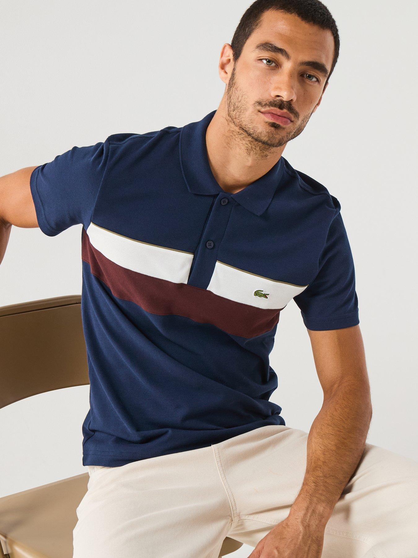  image of lacoste-regular-fit-colourblock-piqueacute-short-sleeve-polo-shirtnbsp--navy