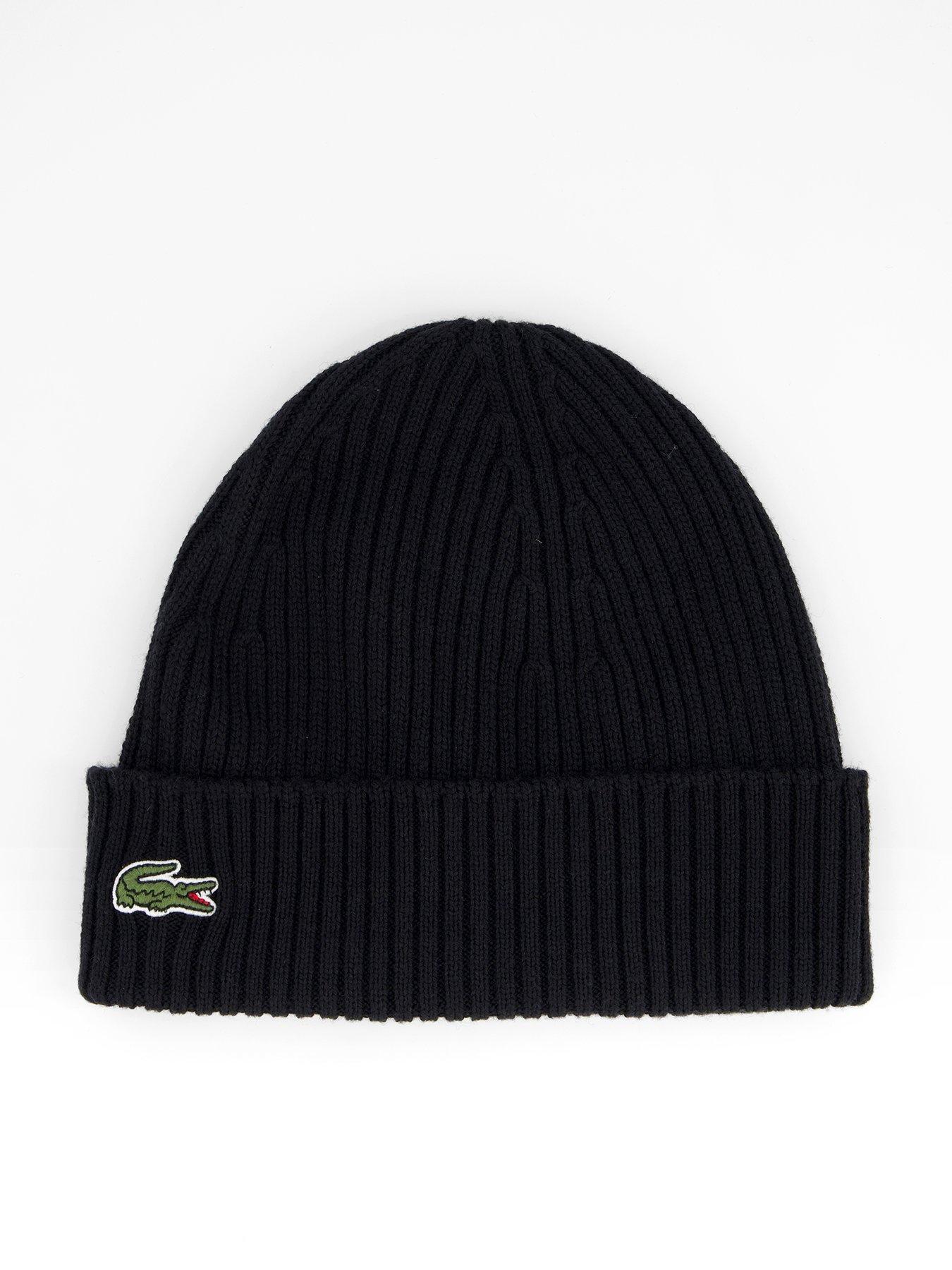 Lacoste Ribbed Knitted Beanie- Black