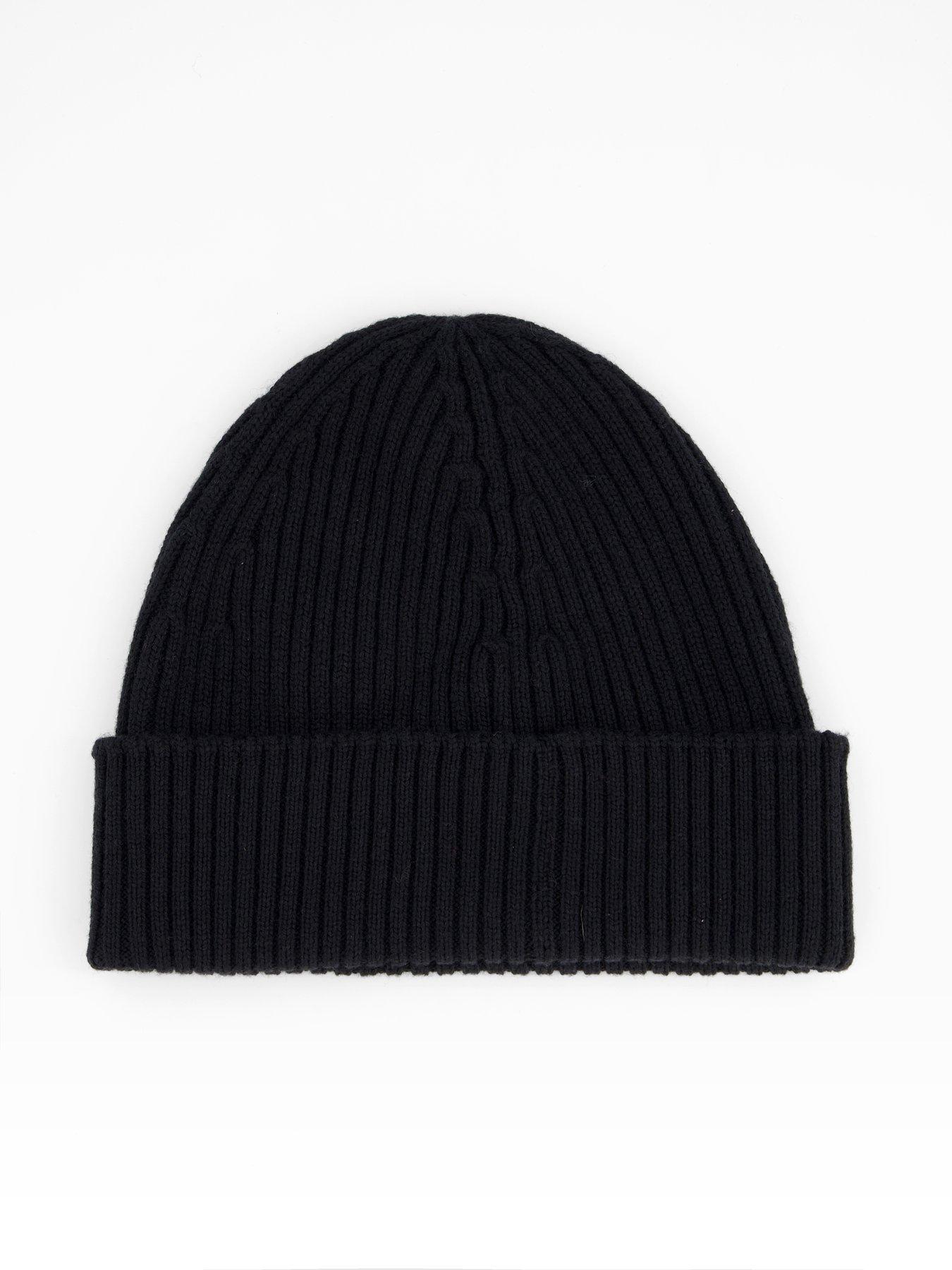 Image 2 of 4 of Lacoste Ribbed Knitted Beanie- Black
