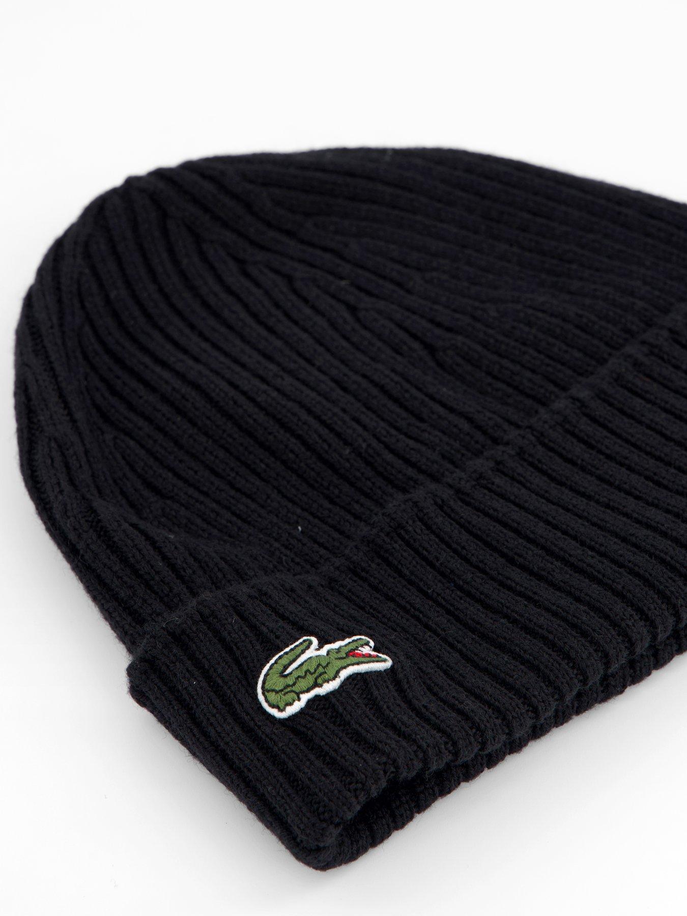  image of lacoste-ribbed-knitted-beanie--black