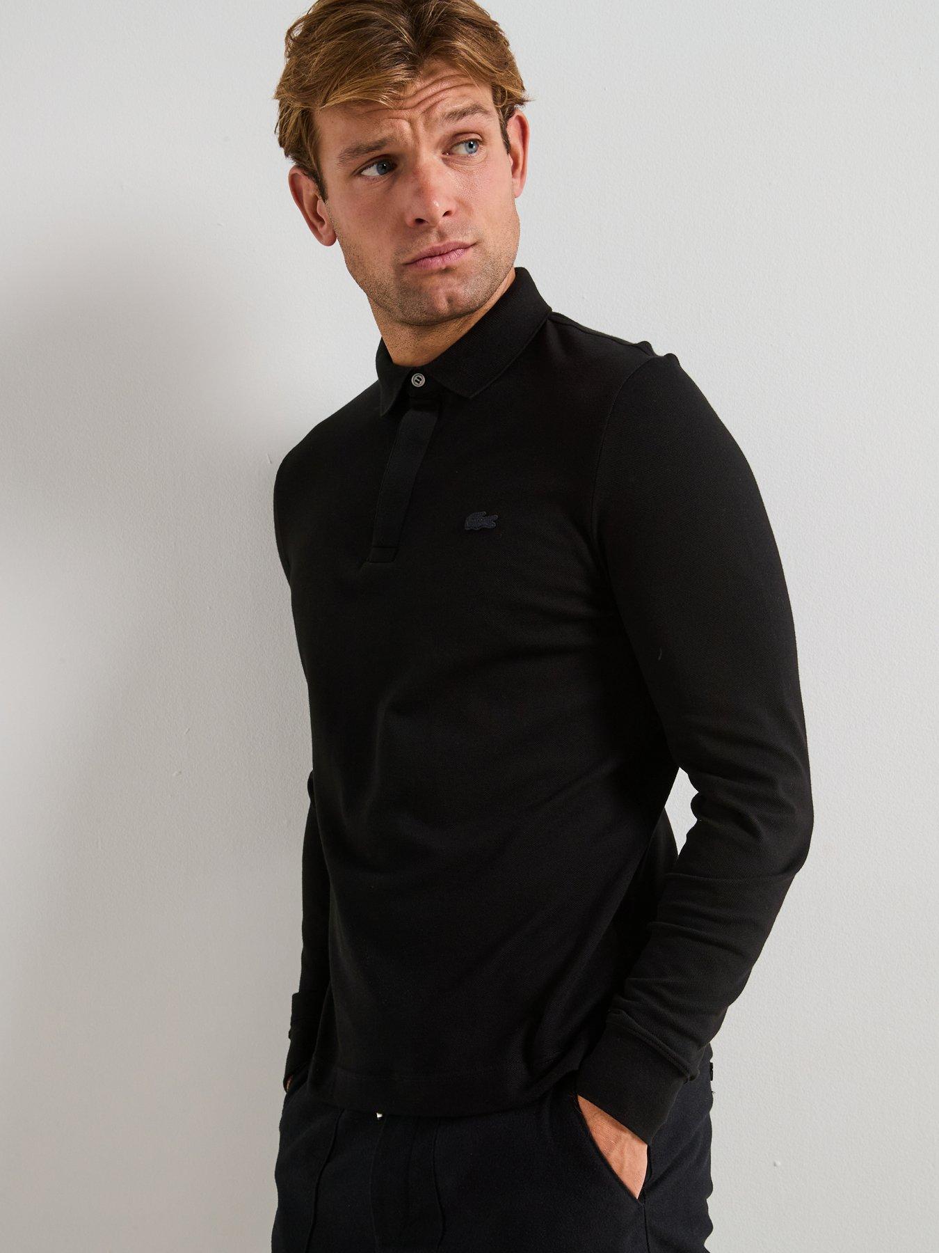Image 1 of 6 of Lacoste Paris Premium Long Sleeve Polo Shirt - Black