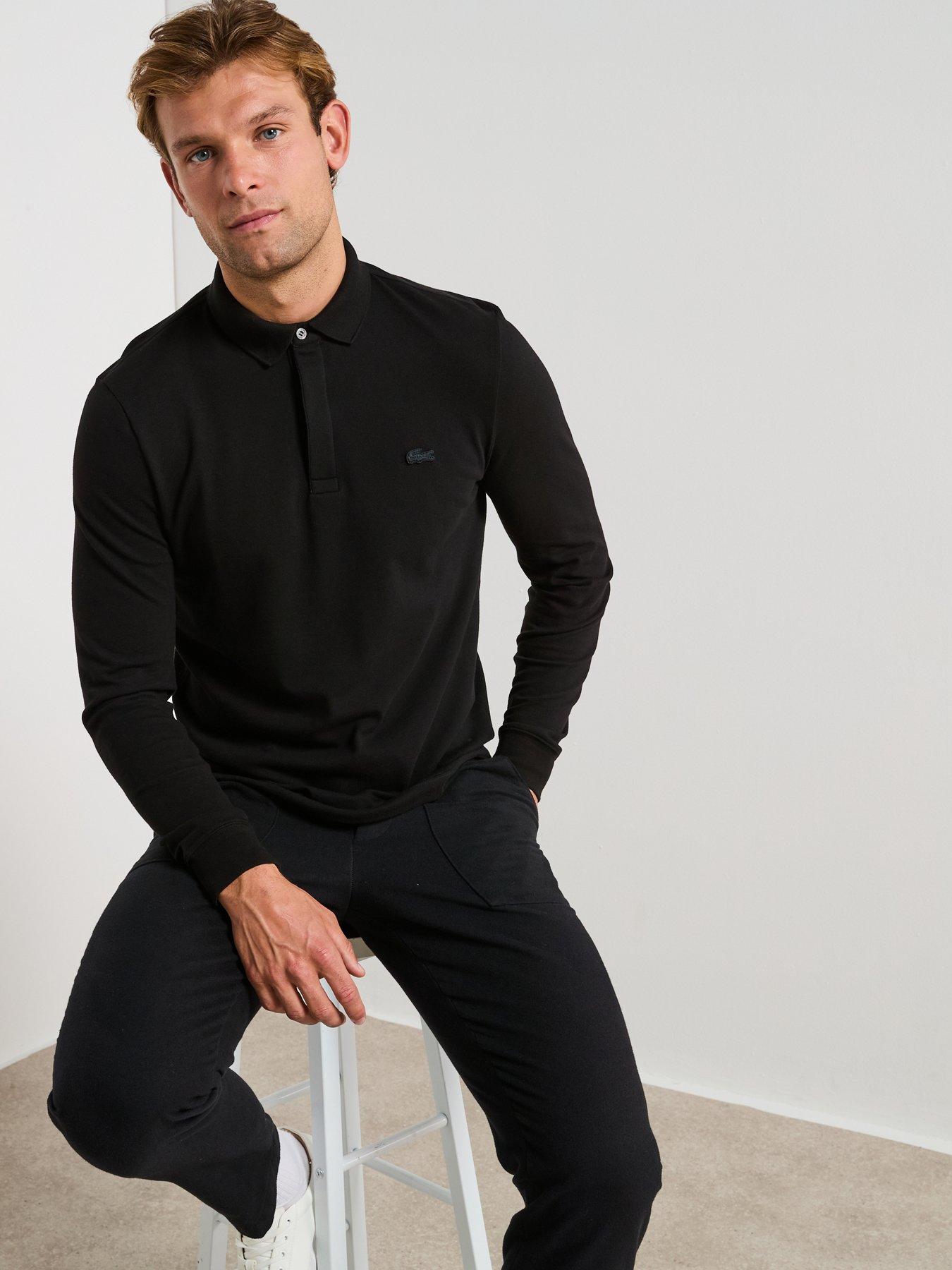 Image 4 of 6 of Lacoste Paris Premium Long Sleeve Polo Shirt - Black