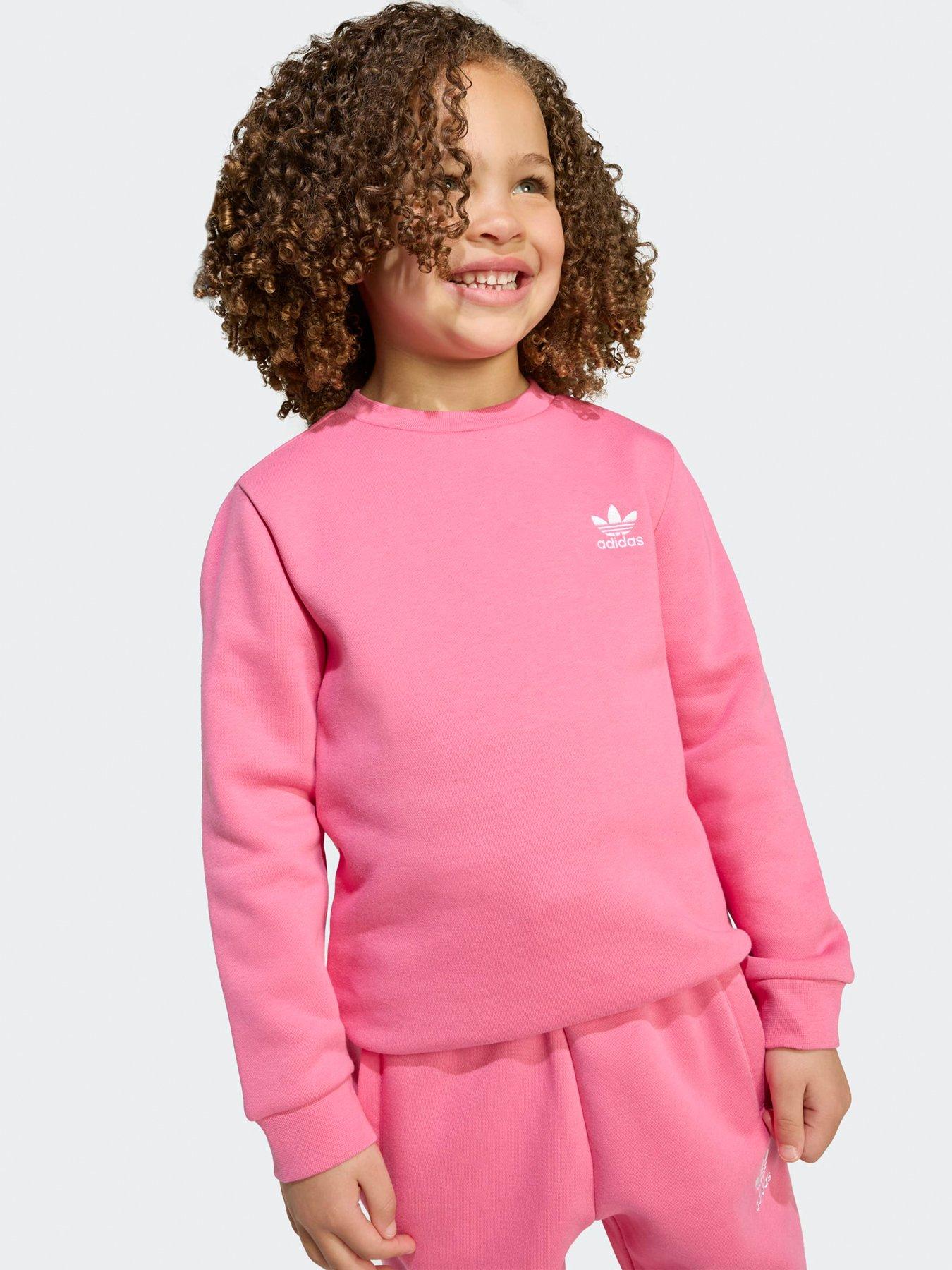 Image 4 of 5 of adidas Originals Kids Girls Trefoil Essentials Crew Set  - Pink