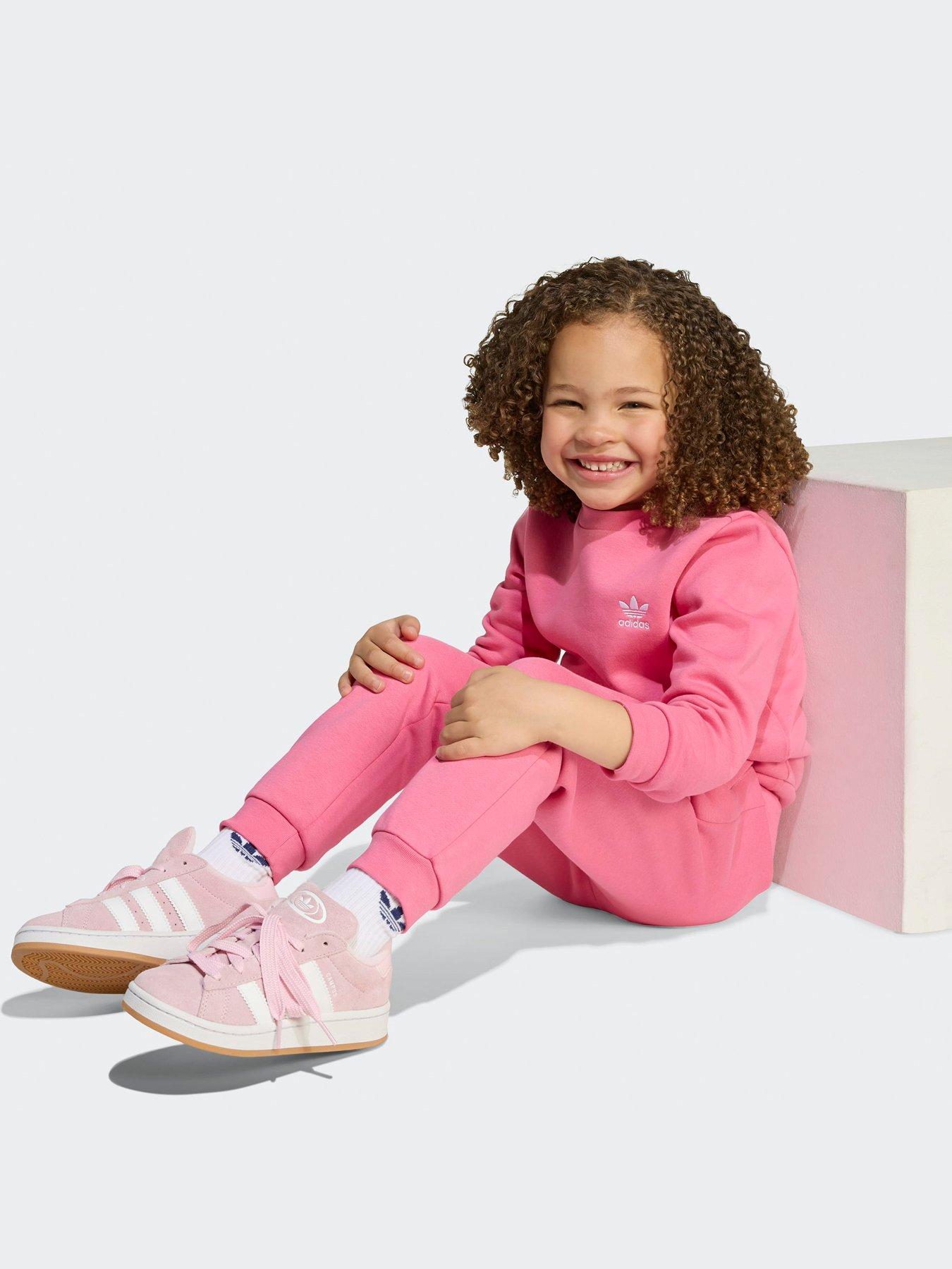 Image 5 of 5 of adidas Originals Kids Girls Trefoil Essentials Crew Set  - Pink