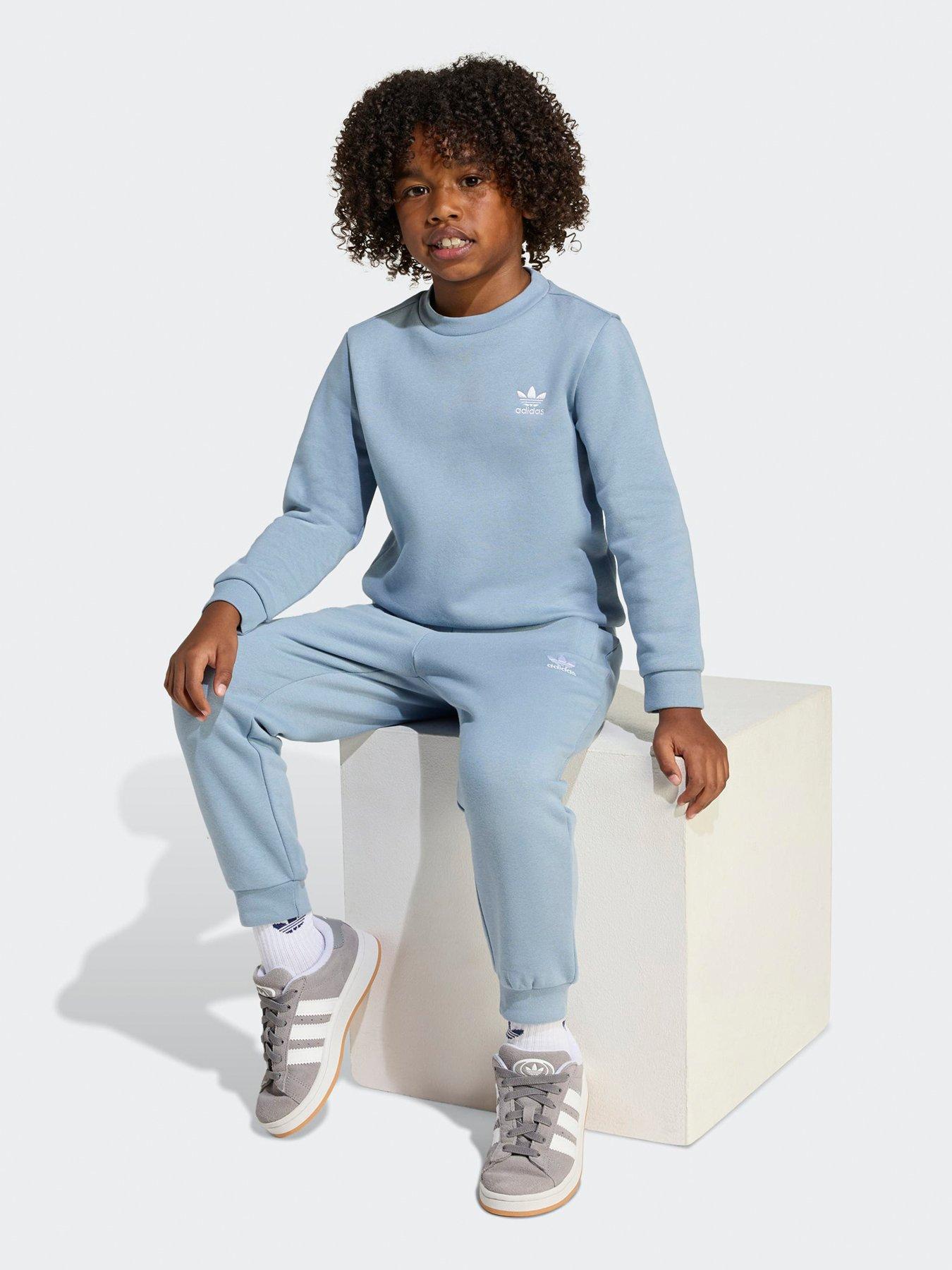 Image 3 of 5 of adidas Originals Kids Boys Trefoil Essentials Crew Set - Blue