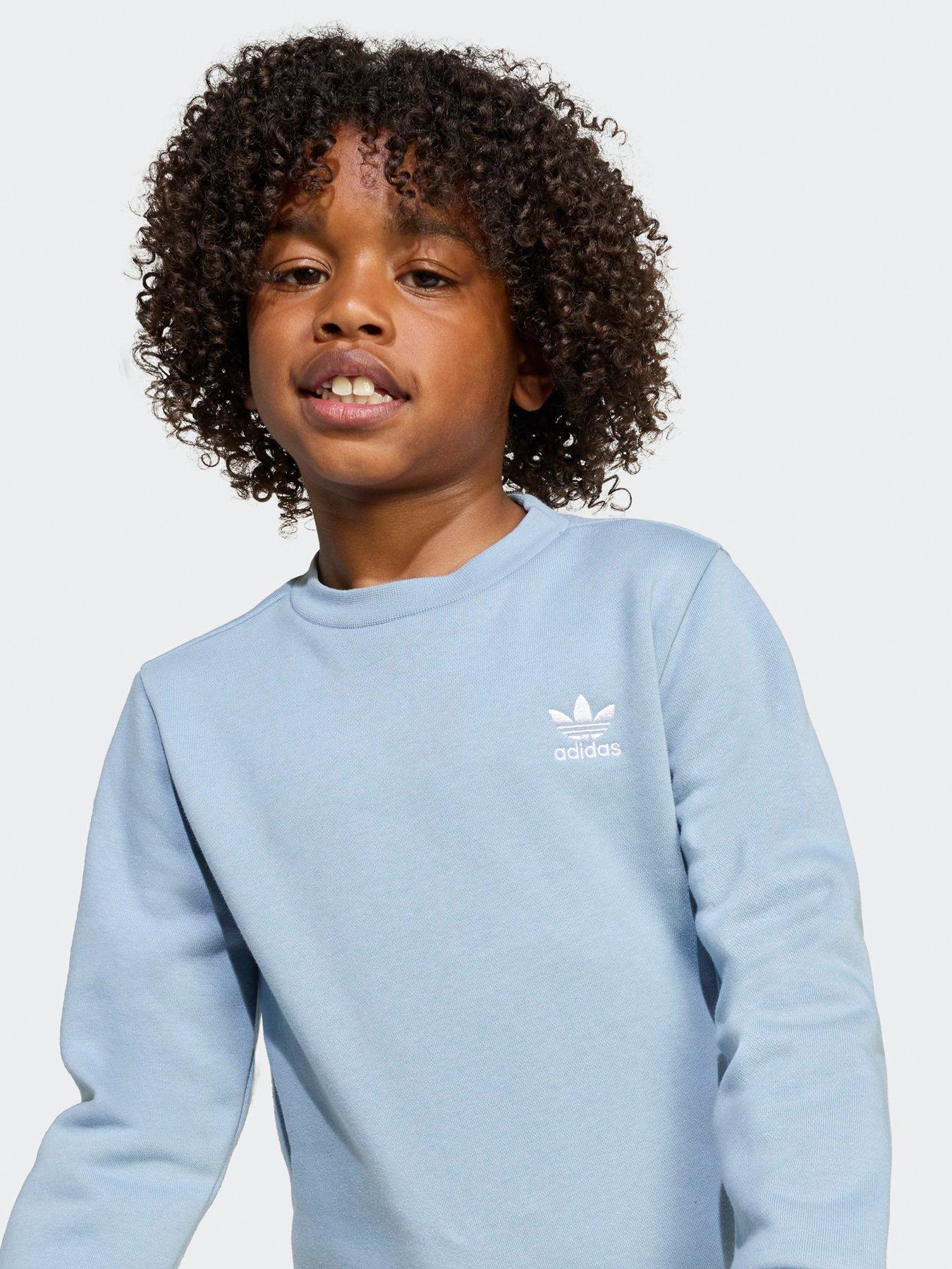 Image 4 of 5 of adidas Originals Kids Boys Trefoil Essentials Crew Set - Blue