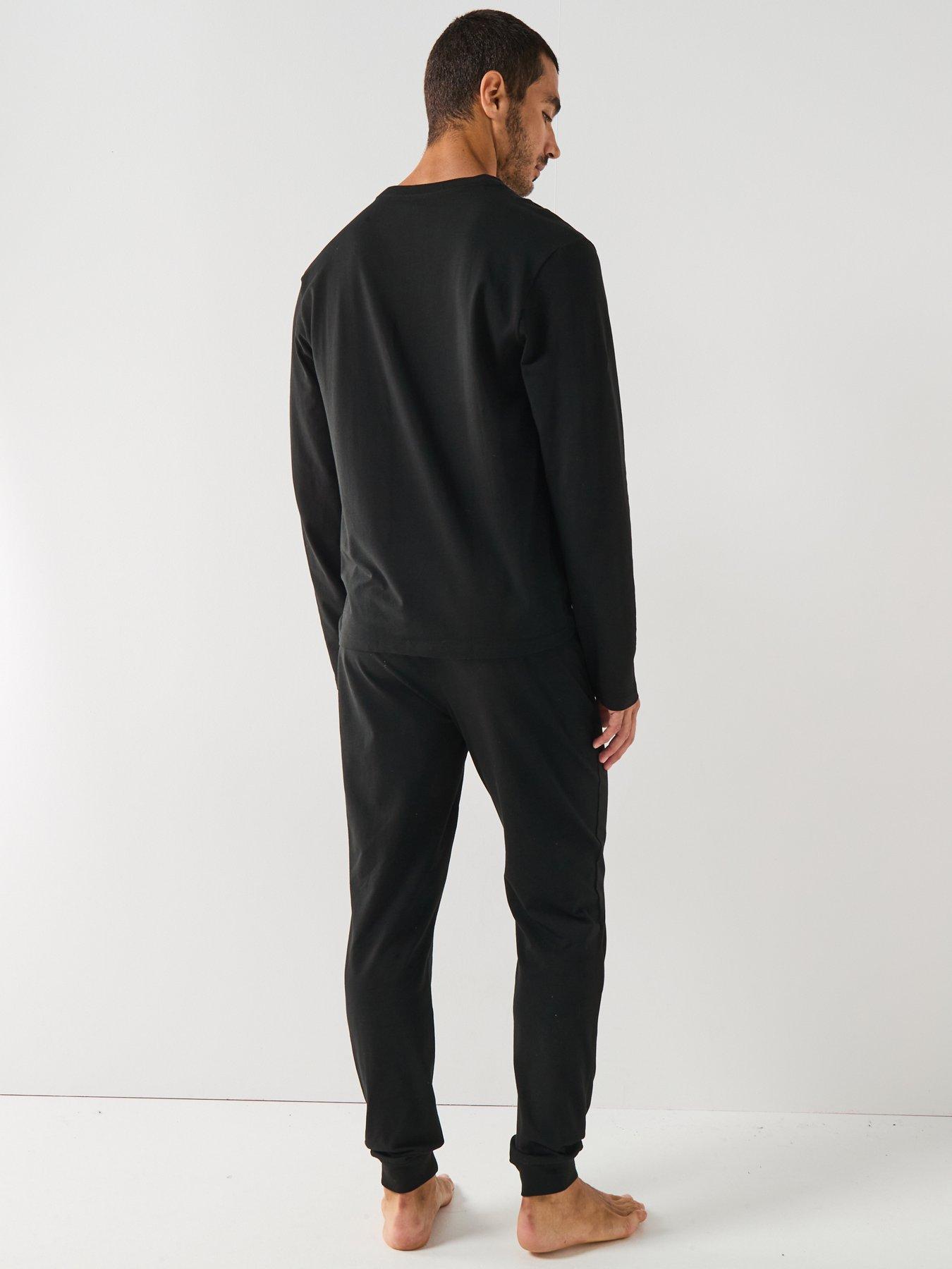 Image 2 of 6 of Lacoste Lacoste Long Sleeve Sheen Finish Pyjama Set- Black