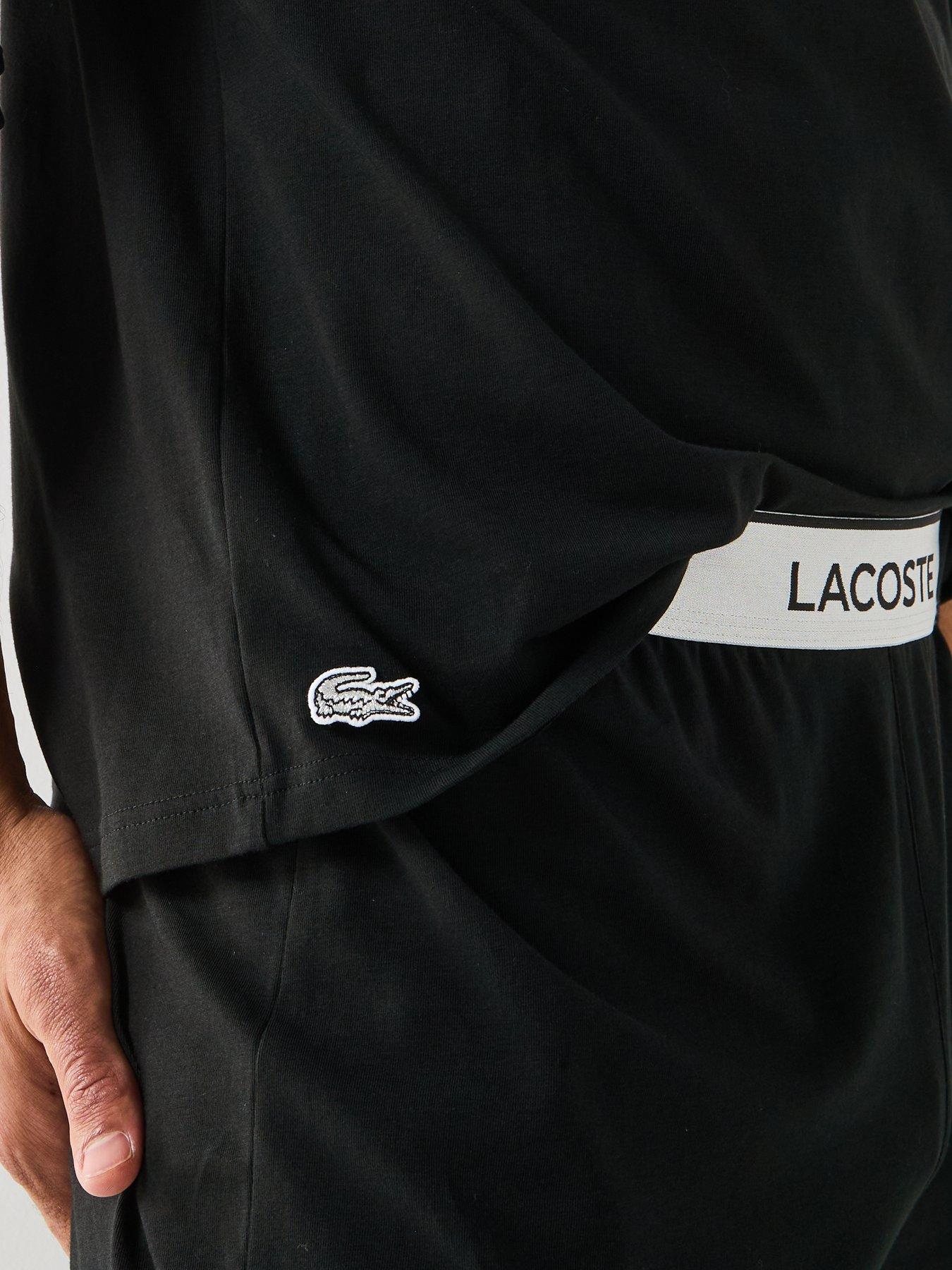 Image 4 of 6 of Lacoste Lacoste Long Sleeve Sheen Finish Pyjama Set- Black