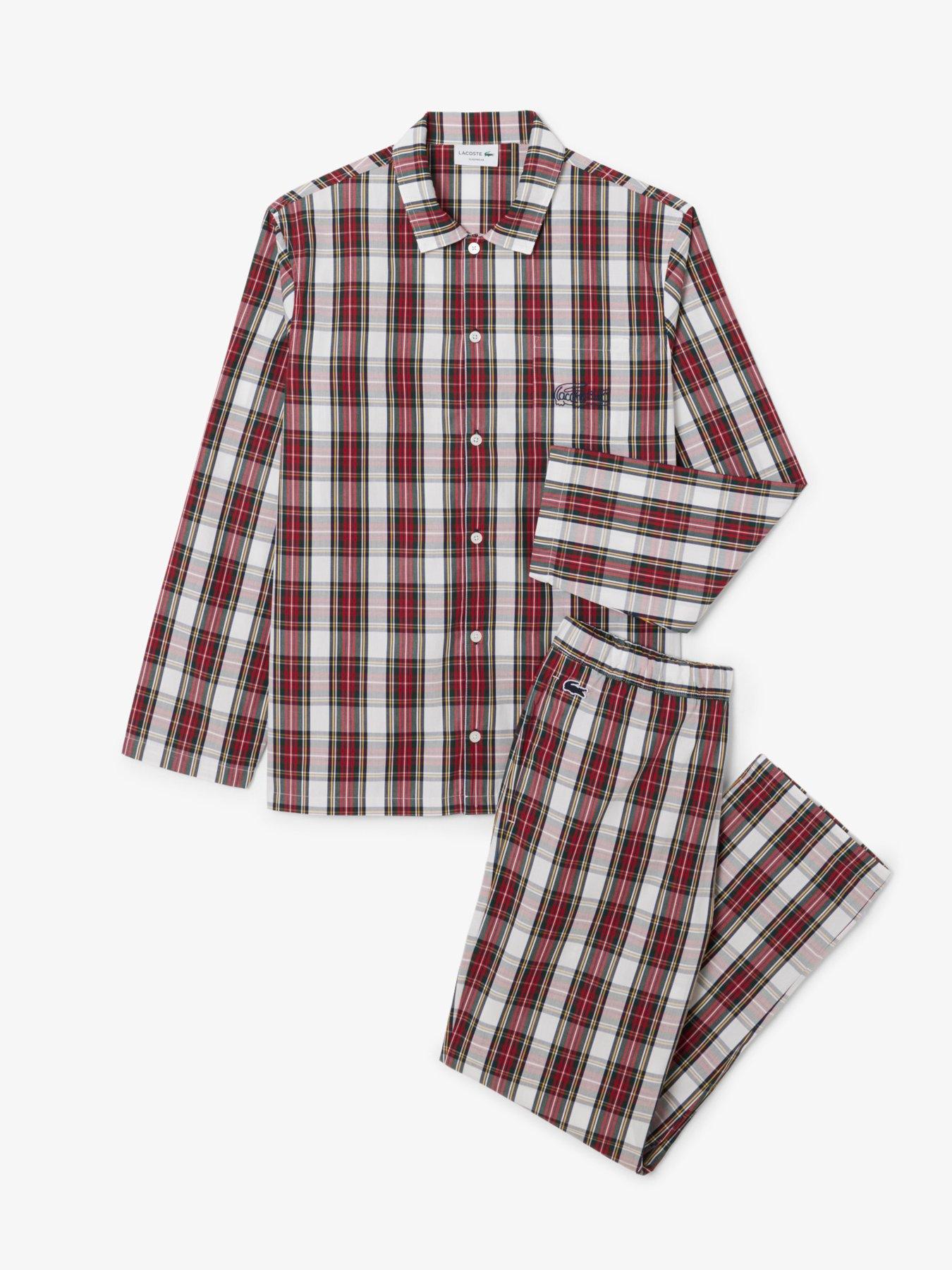  image of lacoste-long-sleeve-checked-pyjama-set--red