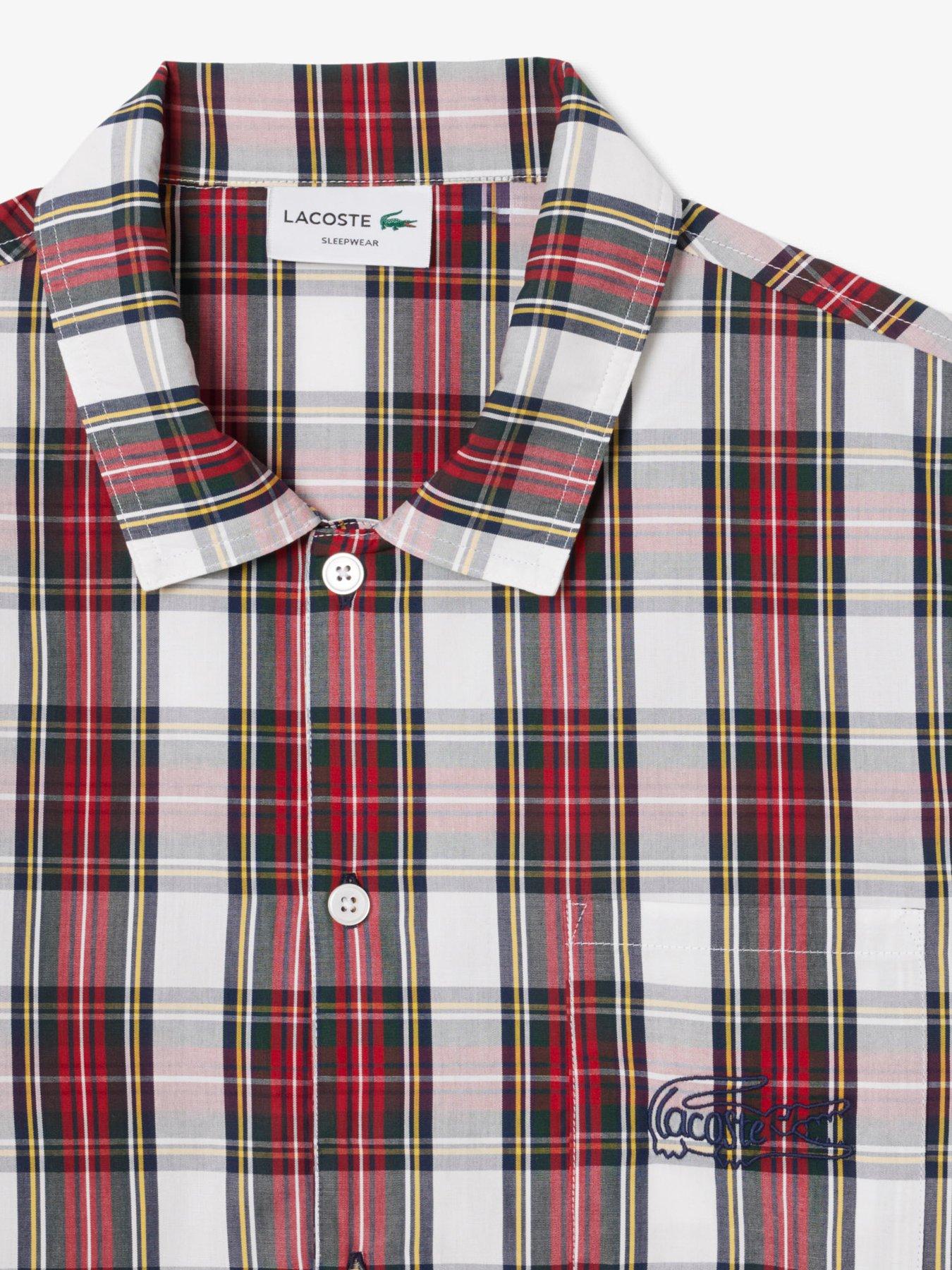  image of lacoste-long-sleeve-checked-pyjama-set--red