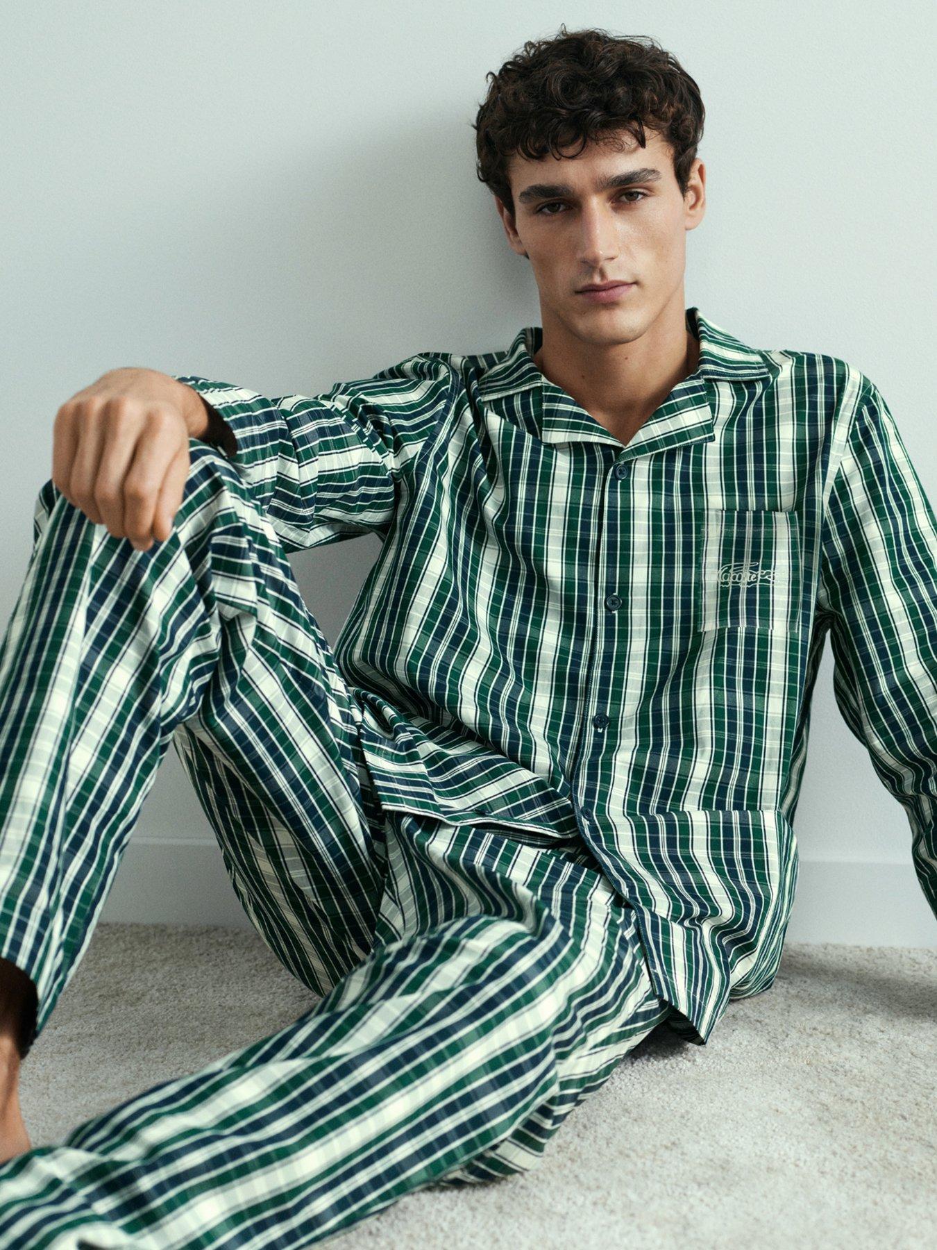 Image 1 of 5 of Lacoste Long Sleeve Checked Pyjama Set- Green