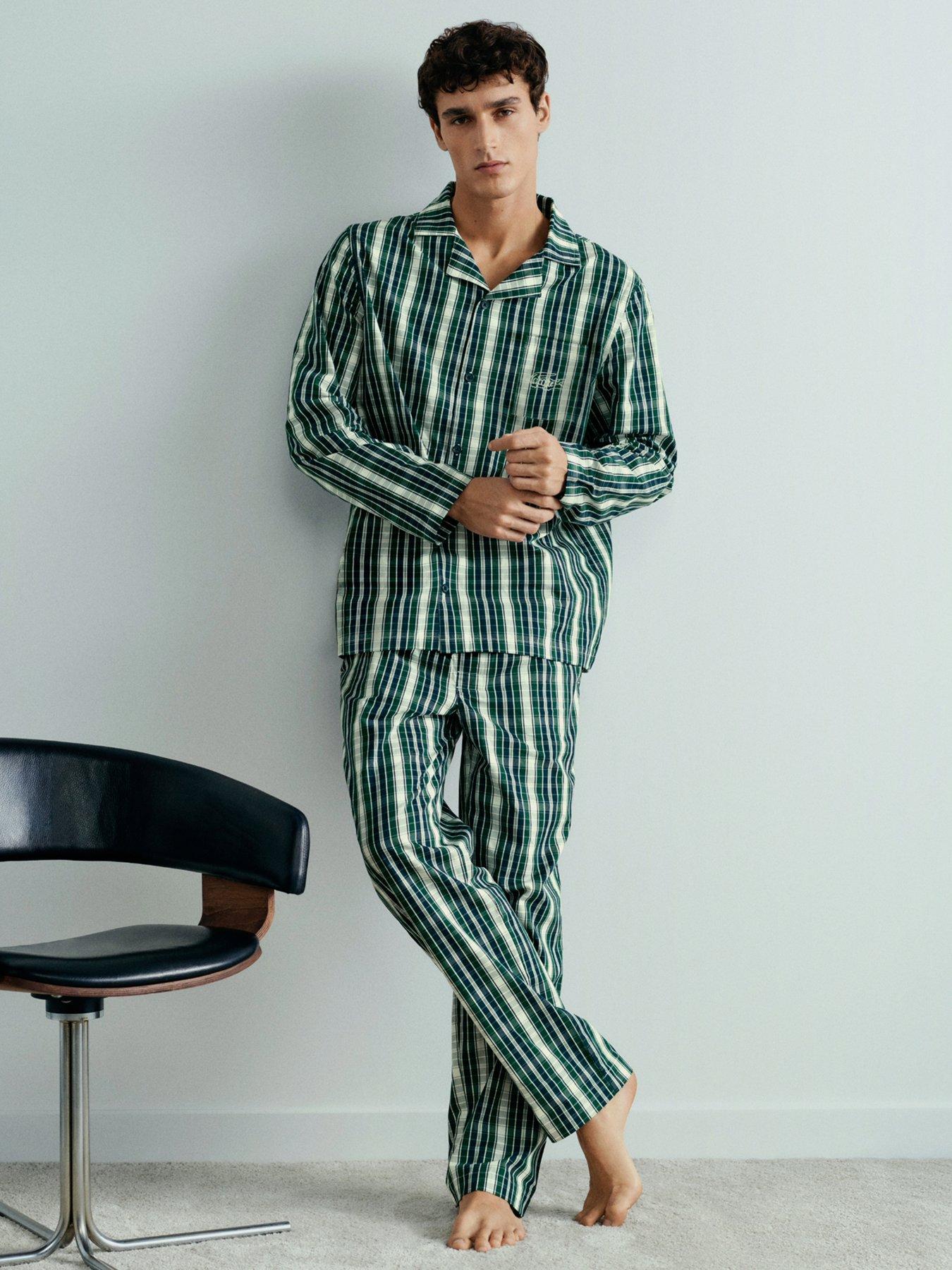 Image 2 of 5 of Lacoste Long Sleeve Checked Pyjama Set- Green