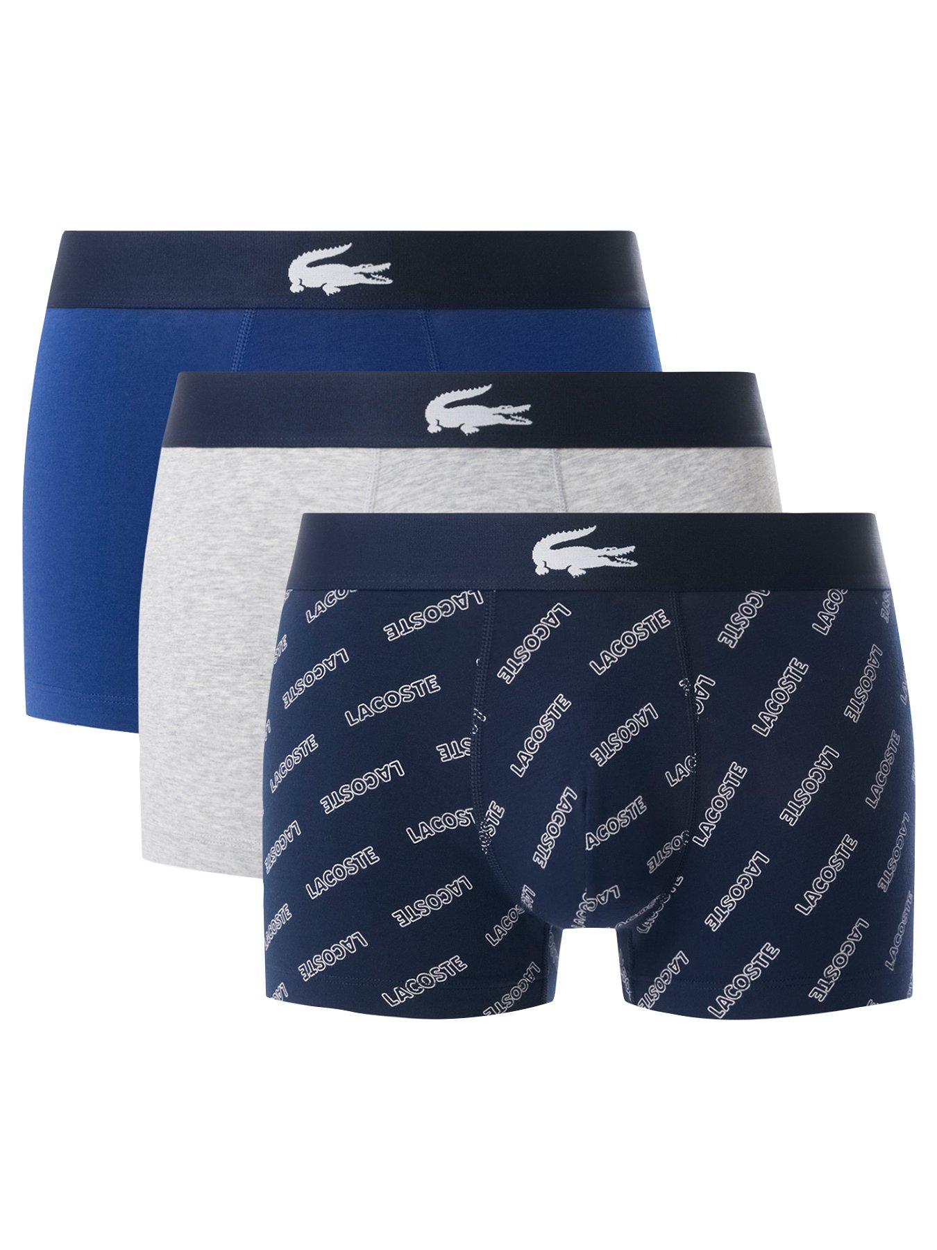 Image 1 of 2 of Lacoste 3 Pack Cotton Patterned Trunks- Navy