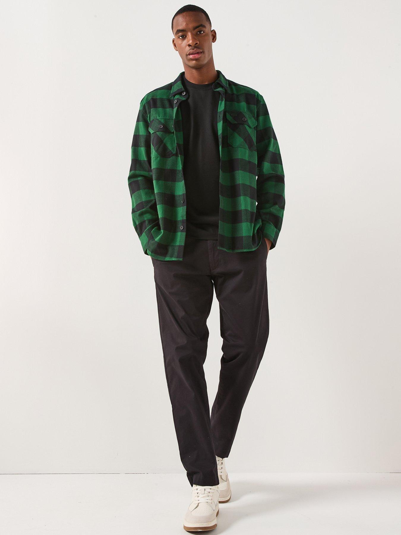  image of lacoste-woven-cotton-long-sleeve-check-shirt--green