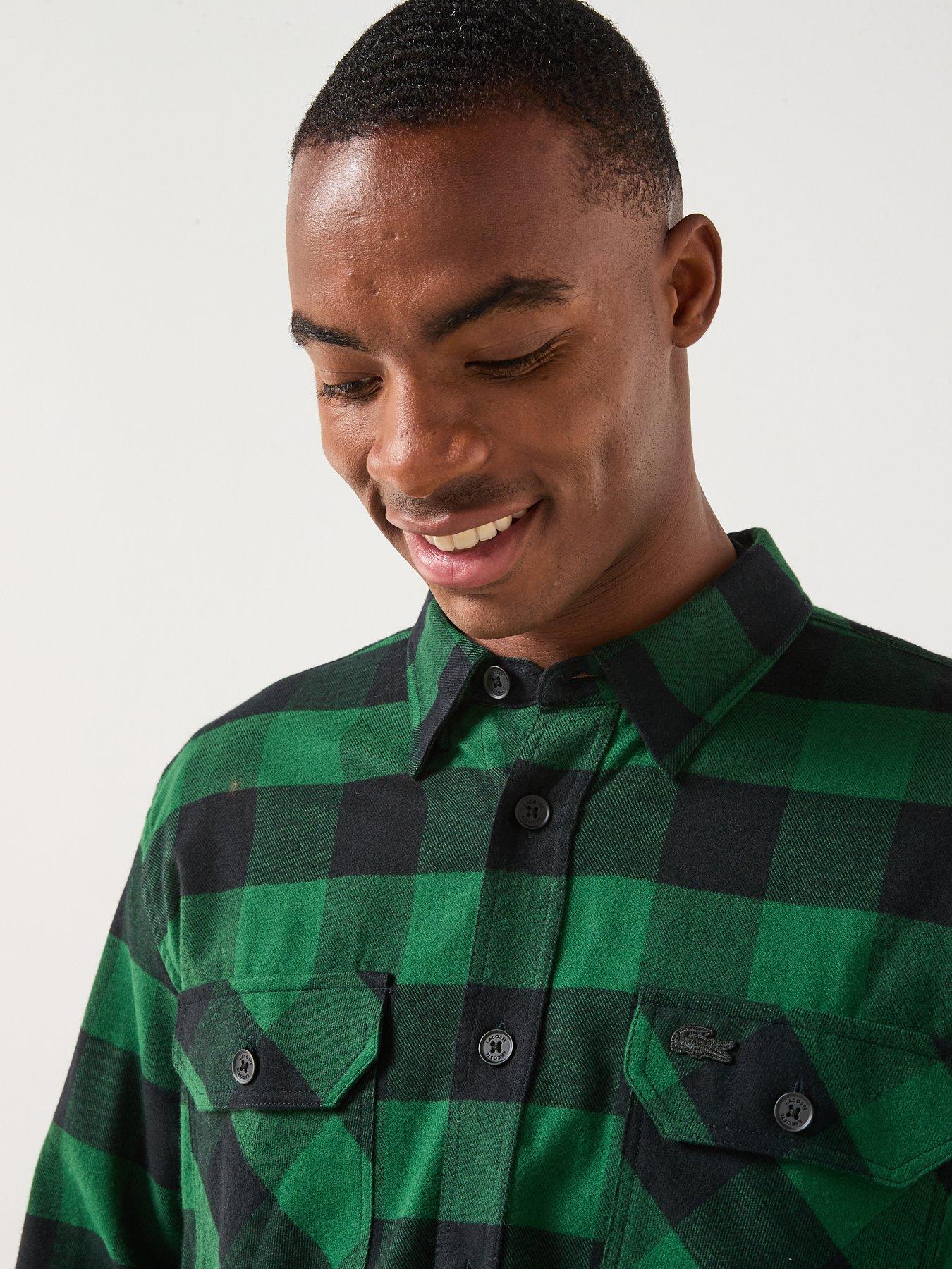  image of lacoste-woven-cotton-long-sleeve-check-shirt--green